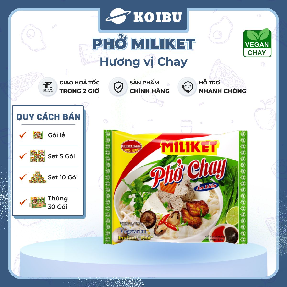 COLUSA - Phở Miliket hương vị Chay, Phở Miliket chay, Miliket phở gói hương vị chay, Phở ăn liền chay - 60g/gói - 00100