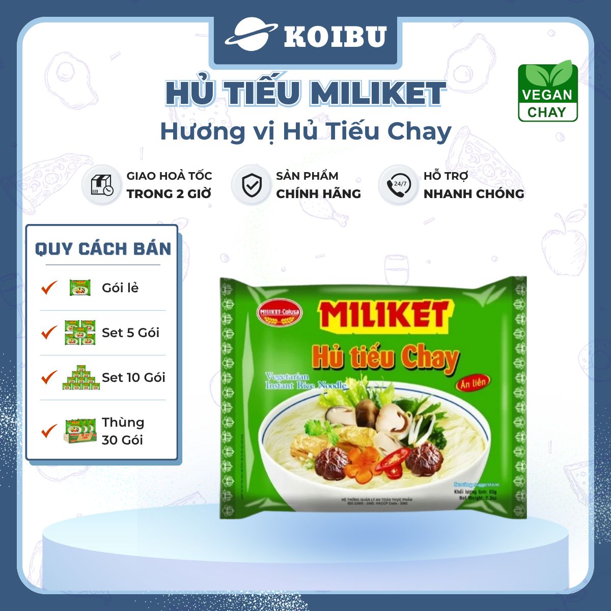 COLUSA - Hủ tiếu Miliket hương vị Chay, Miliket hủ tiếu chay gói, Hủ tíu chay ăn liền Miliket - 65g/gói - 00123