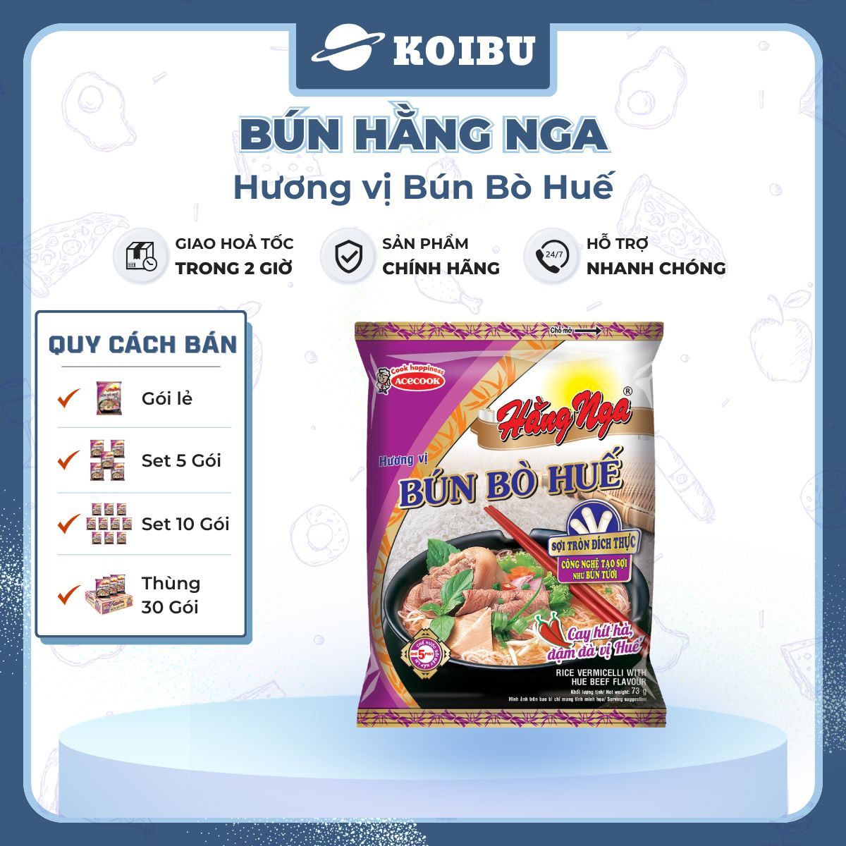 ACECOOK - Bún bò Huế Hằng Nga, Hằng Nga Bún bò Huế, Bún Hằng Nga hương vị Bún bò Huế, Bún bò Acecook - 73g/gói - 00049