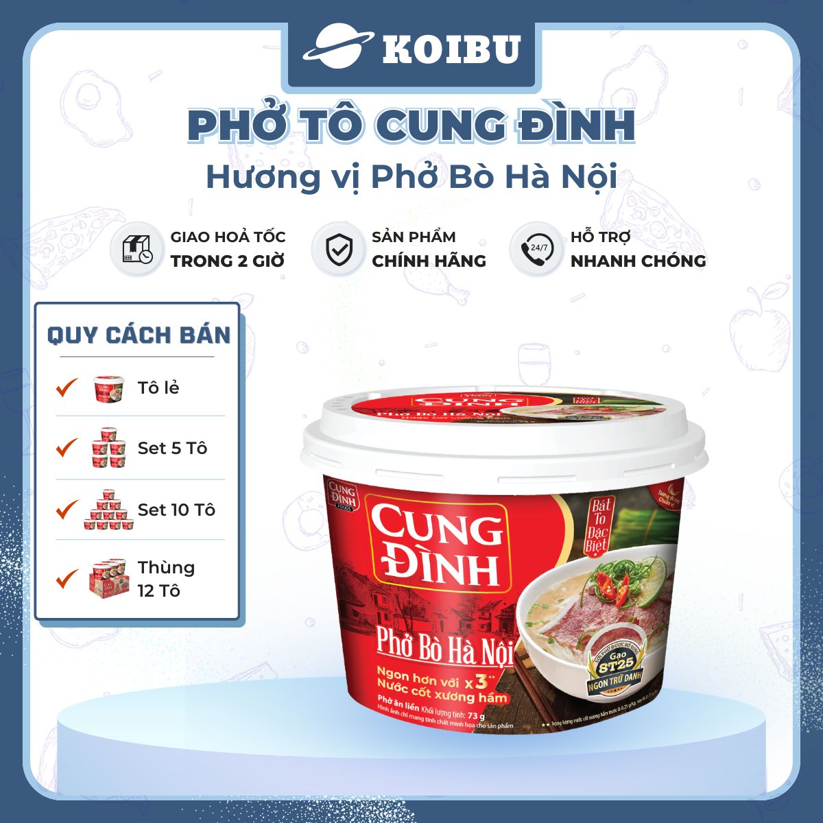 AFOTECH - Phở tô Cung Đình hương vị Phở bò Hà Nội, Phở bò Cung Đình tô, Phở bò Hà Nội Cung Đình ăn liền - 73g/tô - 00316