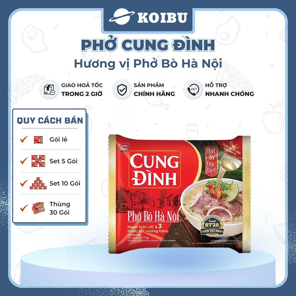 AFOTECH - Phở Cung Đình hương vị Phở bò Hà Nội, Phở bò Cung Đình, Phở bò Hà Nội Cung Đình ăn liền - 68g/gói - 00314