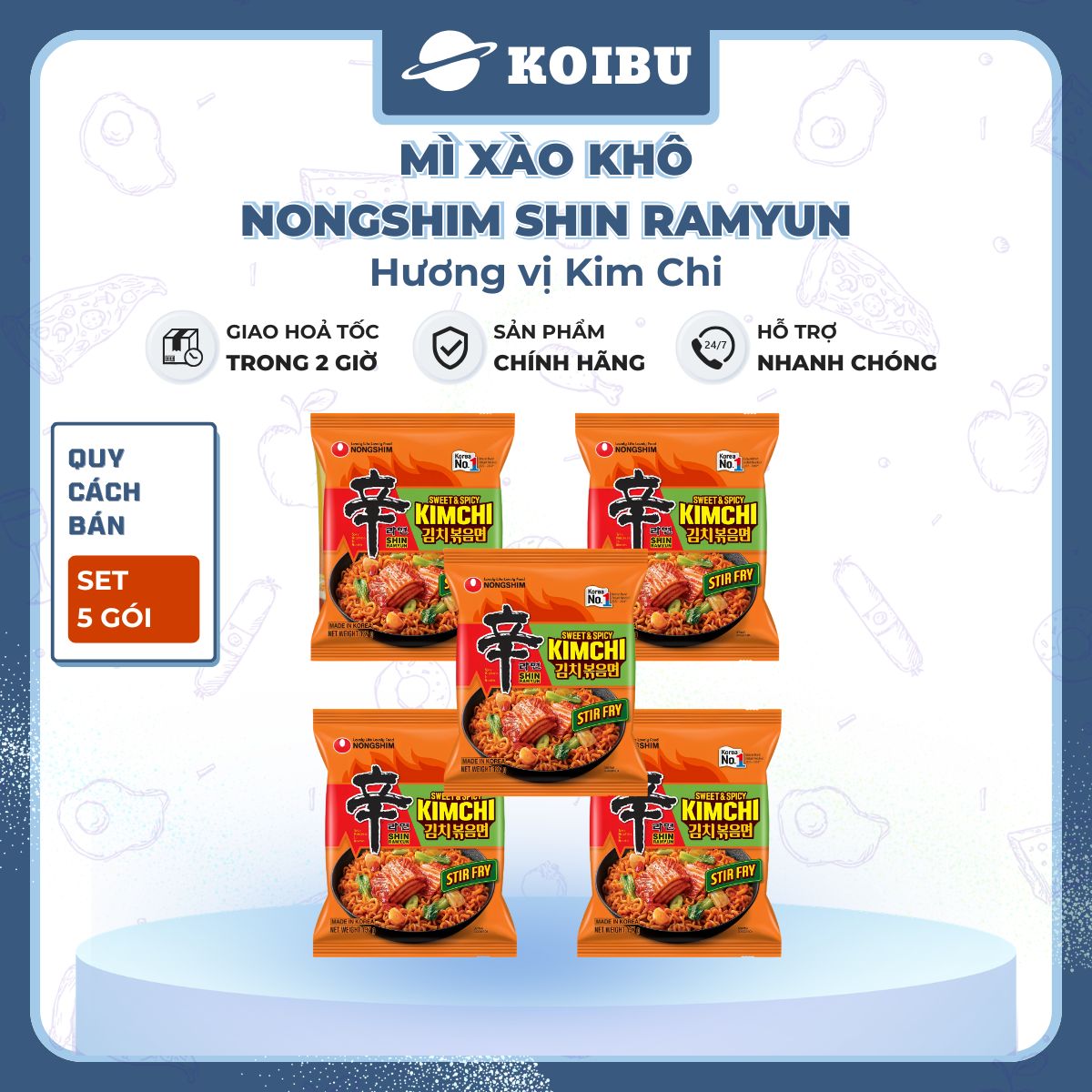 NONGSHIM - Mì trộn Shin Ramyun hương vị Kim chi, Mì Shin kim chi khô Hàn Quốc, Mì khô kim chi Shin - 120g/gói - 00060