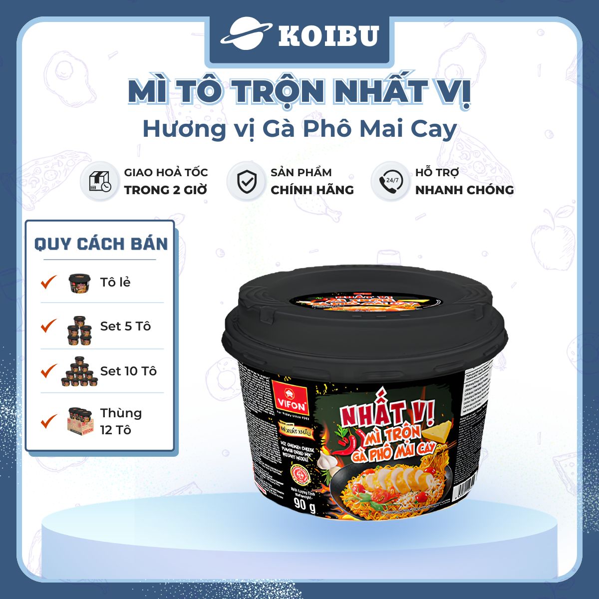 [TÔ LẺ] - VIFON - Mì tô trộn Nhất vị hương vị gà phomai cay, Nhất Vị gà phô mai cay, Nhất Vị gà cay phô mai trộn - 90g/tô - 00533