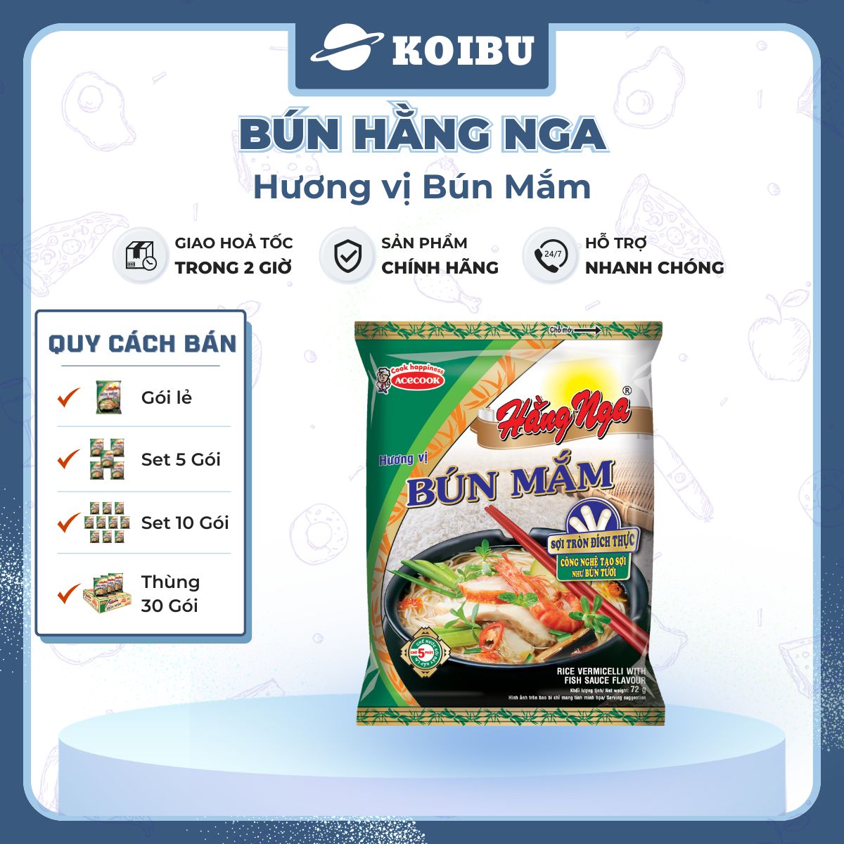 ACECOOK - ACECOOK - Bún mắm Hằng Nga, Hằng Nga Bún mắm, Bún Hằng Nga hương vị Bún mắm, Bún mắm Acecook - 75g/gói - 00051