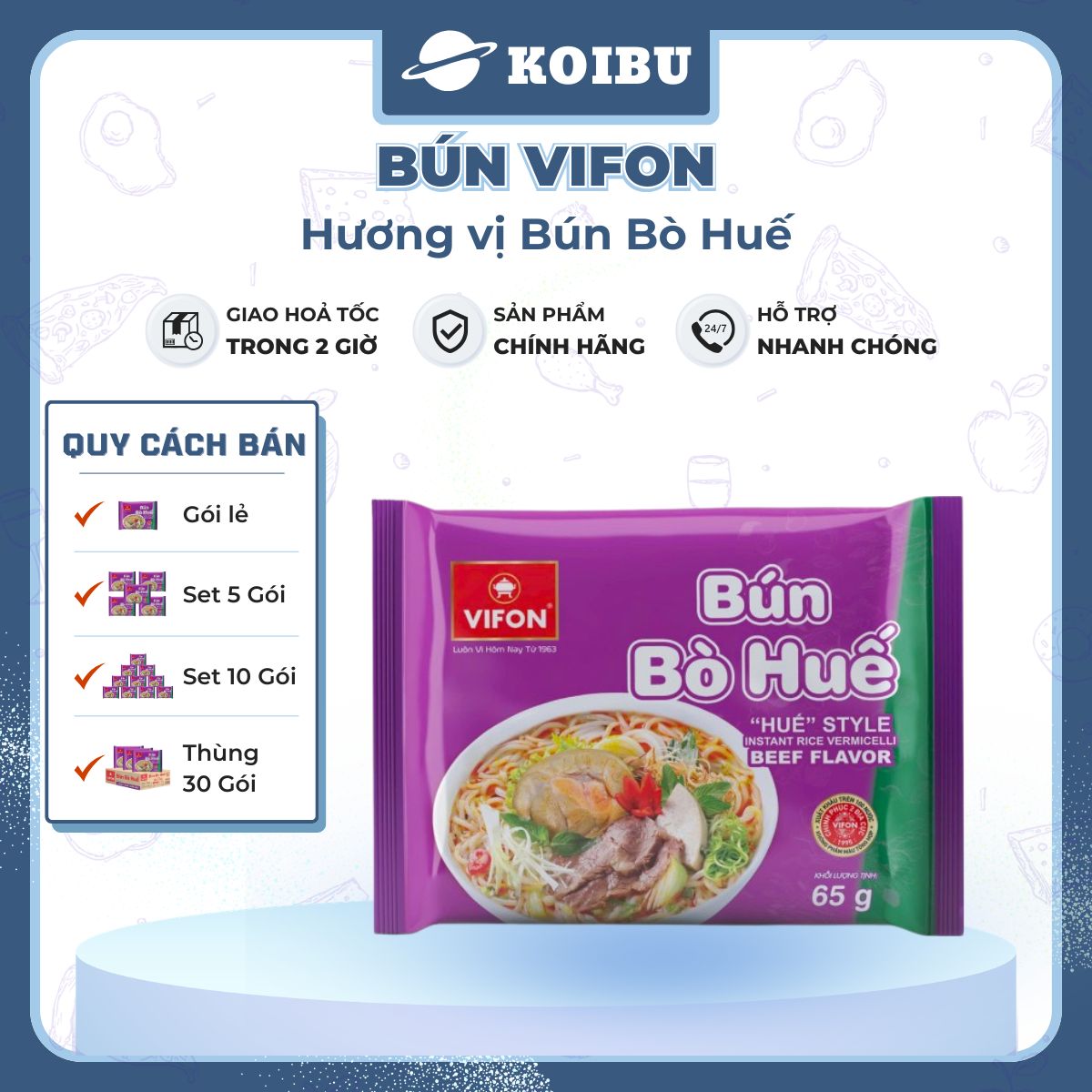 VIFON - Bún Vifon hương vị Bún bò Huế, Bún bò Huế Vifon Bún bò Huế, Bún bò Vifon Bún bò ăn liền - 65g/gói - 00146