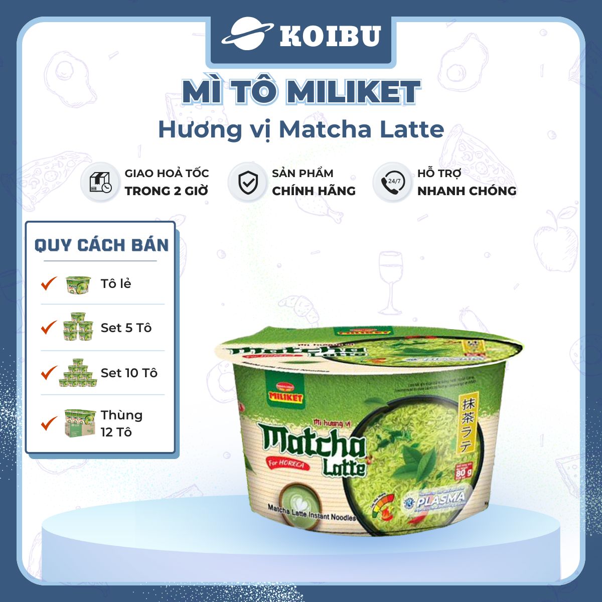 COLUSA - Mì trộn Miliket Matcha xốt kem, Mì gói Miliket trộn Matcha sốt kem, Mì trộn Colusa Trà xanh - 90g/tô - 00036