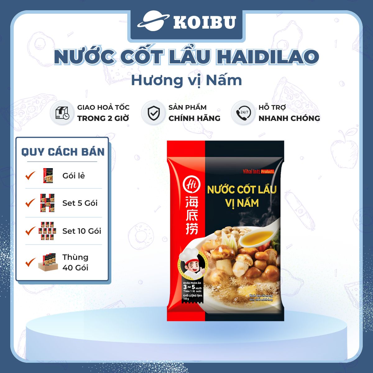 HAIDILAO - Nước cốt lẩu Haidilao vị nấm, nước cốt lẩu nấm Haidilao, Haidilao cốt lẩu chay nấm - 150g/gói - 00886