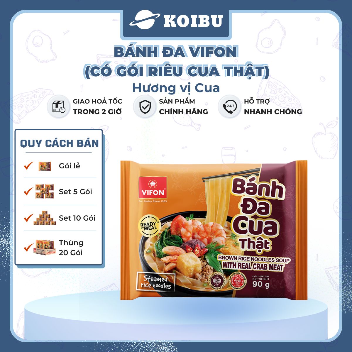 VIFON - Bánh đa Vifon cua thật, bánh đa cua thịt thật Vifon , bánh đa có gói cua thật Vifon - 90g/gói - 00009