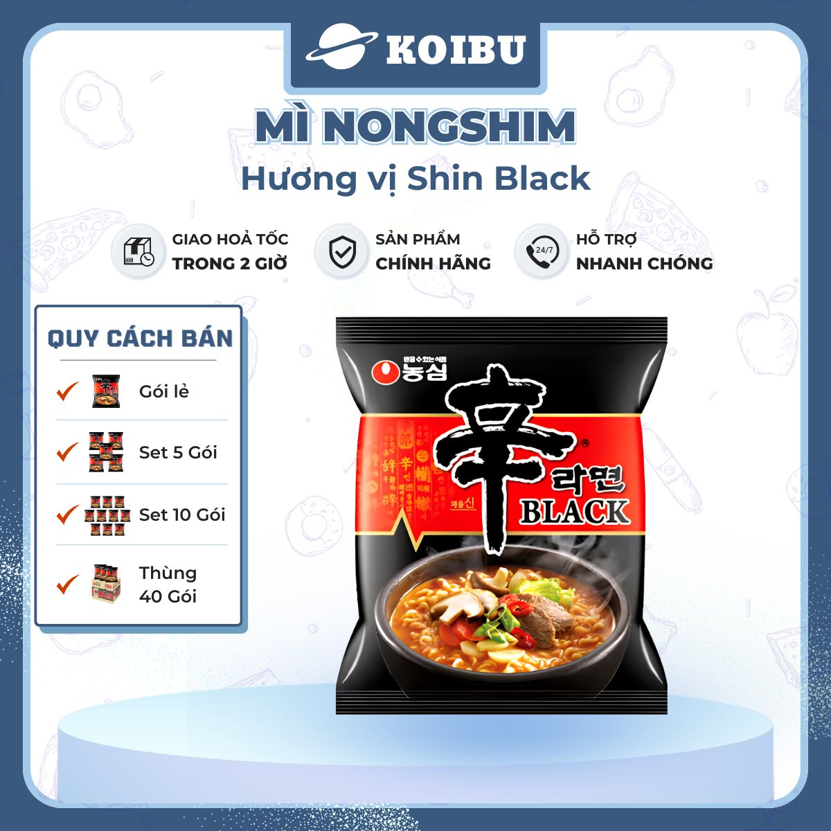 NONGSHIM - Mì Shin Ramyun Black hương vị Cay, Mì Shin Black cay, Mì Shin cay Hàn Quốc ăn liền - 120g/gói - 00061