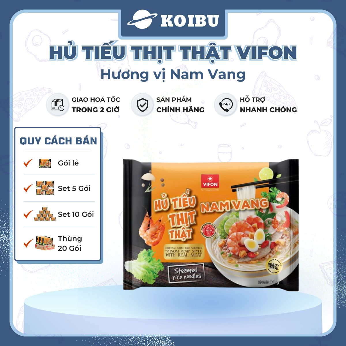 VIFON - Hủ tiếu thịt thật Vifon hương vị Nam Vang (có gói thịt thật), Hủ tíu Nam Vang thịt thật - 90g/gói - 00854