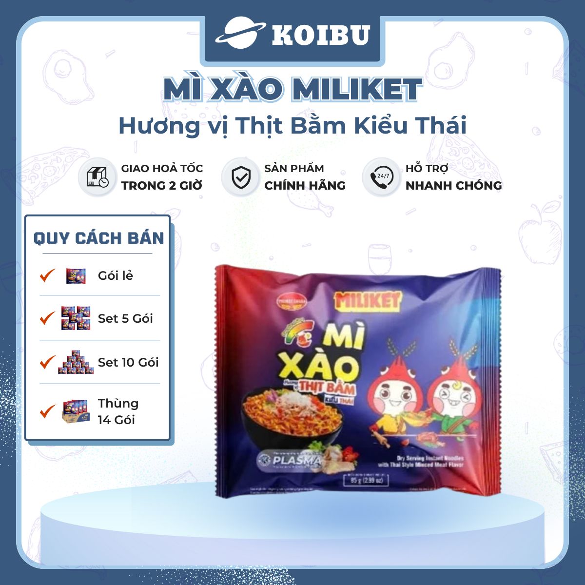 COLUSA - Mì xào Miliket hương vị Thịt bằm kiểu Thái, Mì trộn thịt bằm kiểu Thái Miliket Mì ăn liền - 85g/gói - 00853