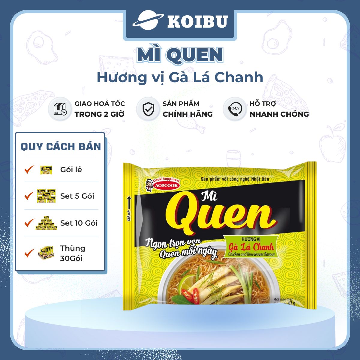 ACECOOK - Mì Quen hương vị Gà lá chanh, Acecook mì quen Gà lá chanh Acecook mì Queen Acecook - 82g/gói - 00845