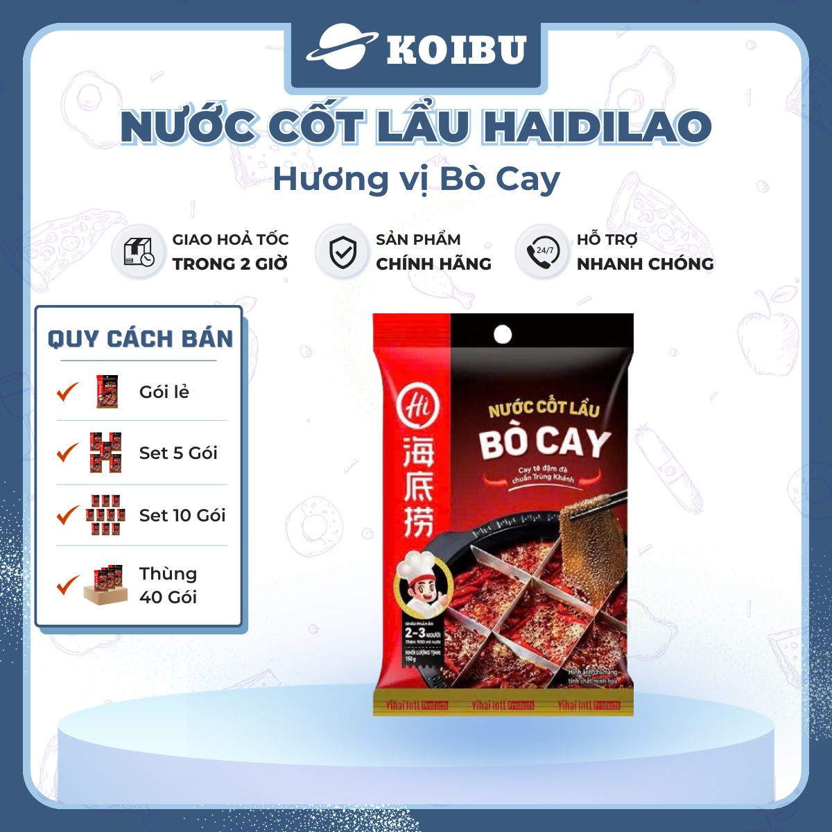 HAIDILAO - Nước cốt lẩu Haidilao vị bò cay, nước cốt lẩu bò cay Haidilao lẩu Trùng Khánh Haidilao - 150g/gói - 00884