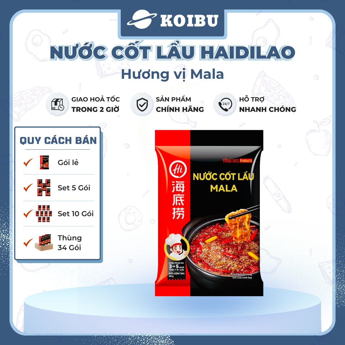 HAIDILAO - Nước cốt lẩu vị Mala Haidilao, nước cốt lẩu Mala cay tê Tứ Xuyên, nước cốt lẩu dầu cay Mala - 220g/gói - 00888