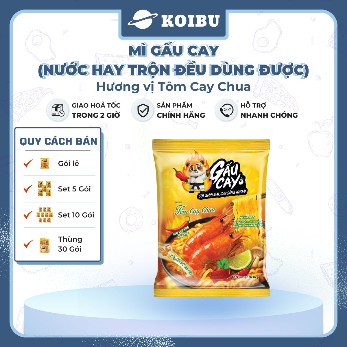 ASIAFOODS - Mì Gấu Cay hương vị Tôm cay chua, Mì Gấu Cay tôm chua cay, Mì Gấu Đỏ tôm chua cay sợi dẹt - 82g/gói - 00847