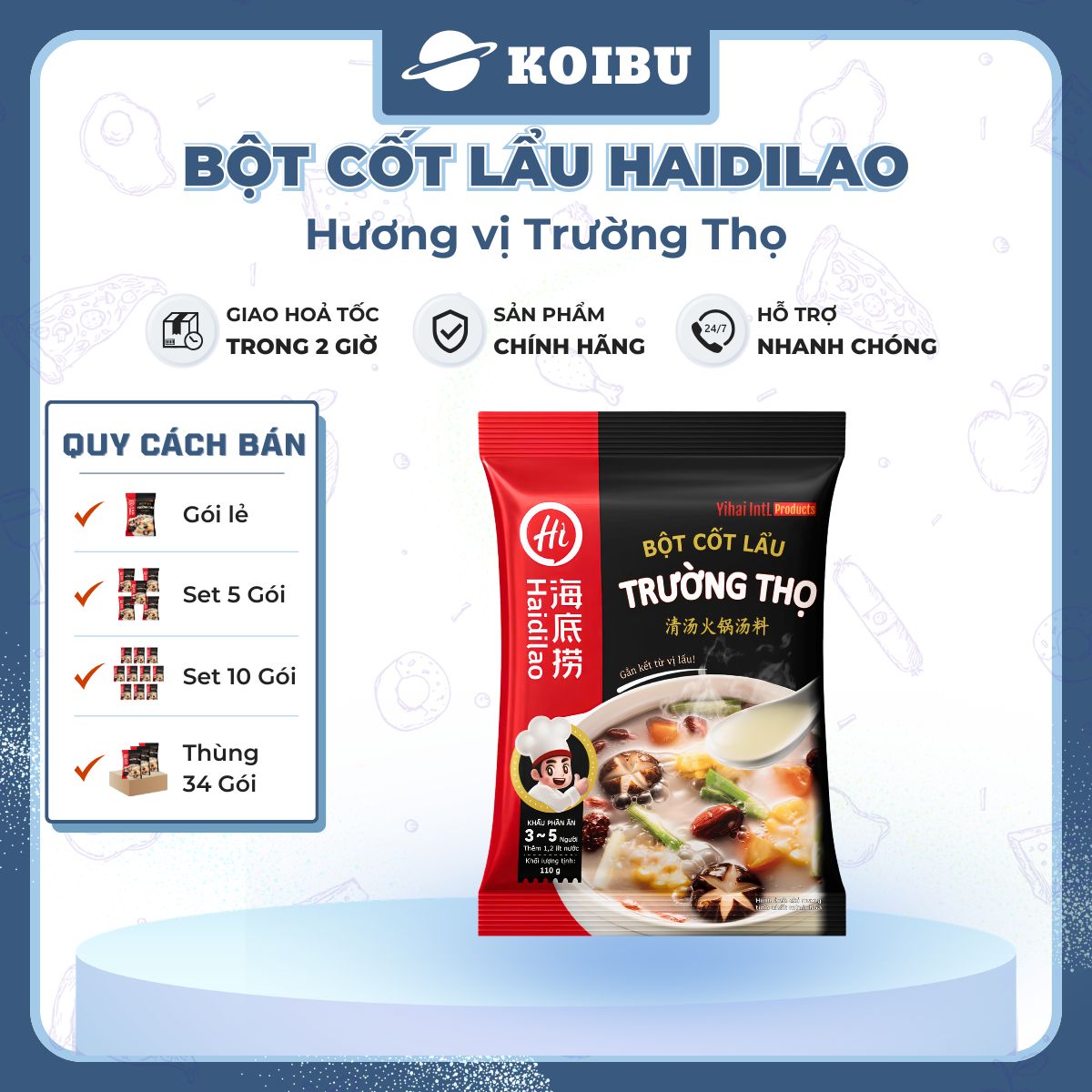 HAIDILAO - Bột cốt lẩu Haidilao vị Trường thọ, bột cốt lẩu Trường thọ Haidilao, gia vị cốt lẩu Haidilao - 110g/gói - 00887
