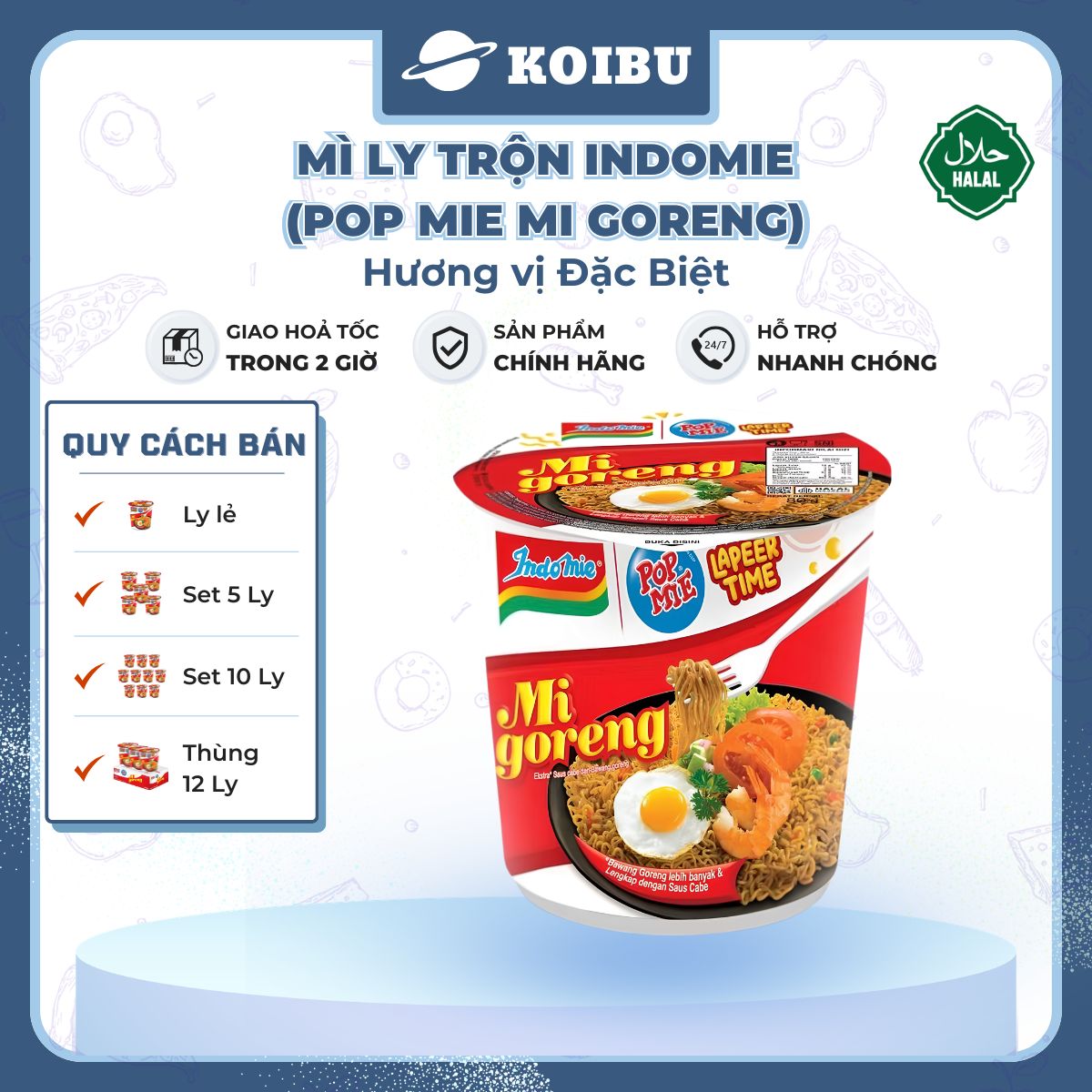 INDOFOOD - Mì trộn Ly Indomie đặc biệt, Mì xào khô Indomie ly đặc biệt, Mì ly Indomie Pop Mie Mi Goreng - 80g/ly - 00474