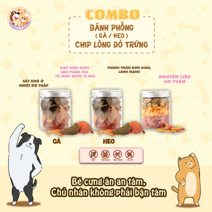 [COMBO TIẾT KIỆM] Bánh Phồng Vị Gà & Bánh Phồng Vị Heo & Chip Lòng Đỏ Trứng