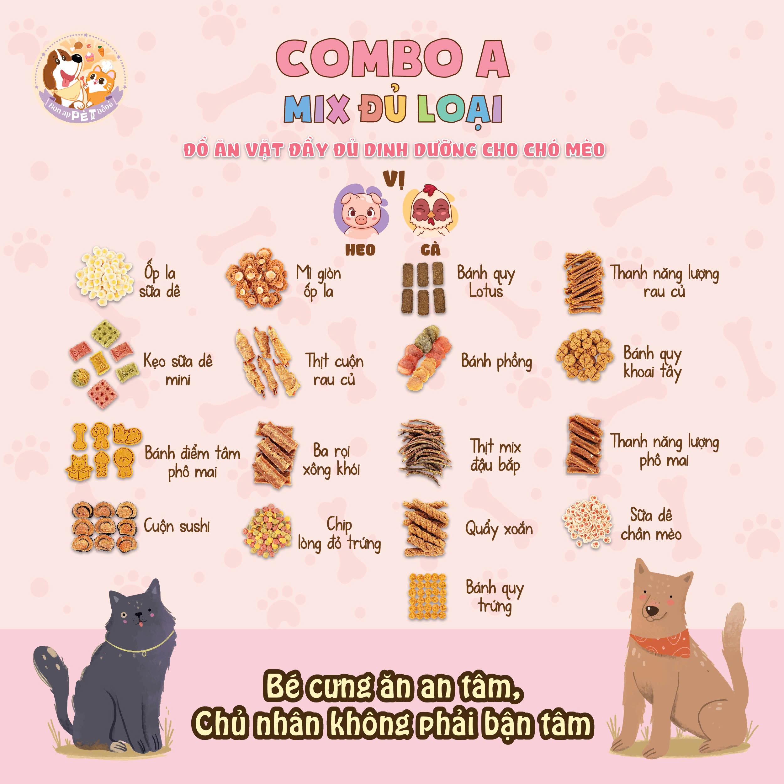 [COMBO BÁNH THƯỞNG MIX] Bon ApPÉT Bébé dành cho chó mèo