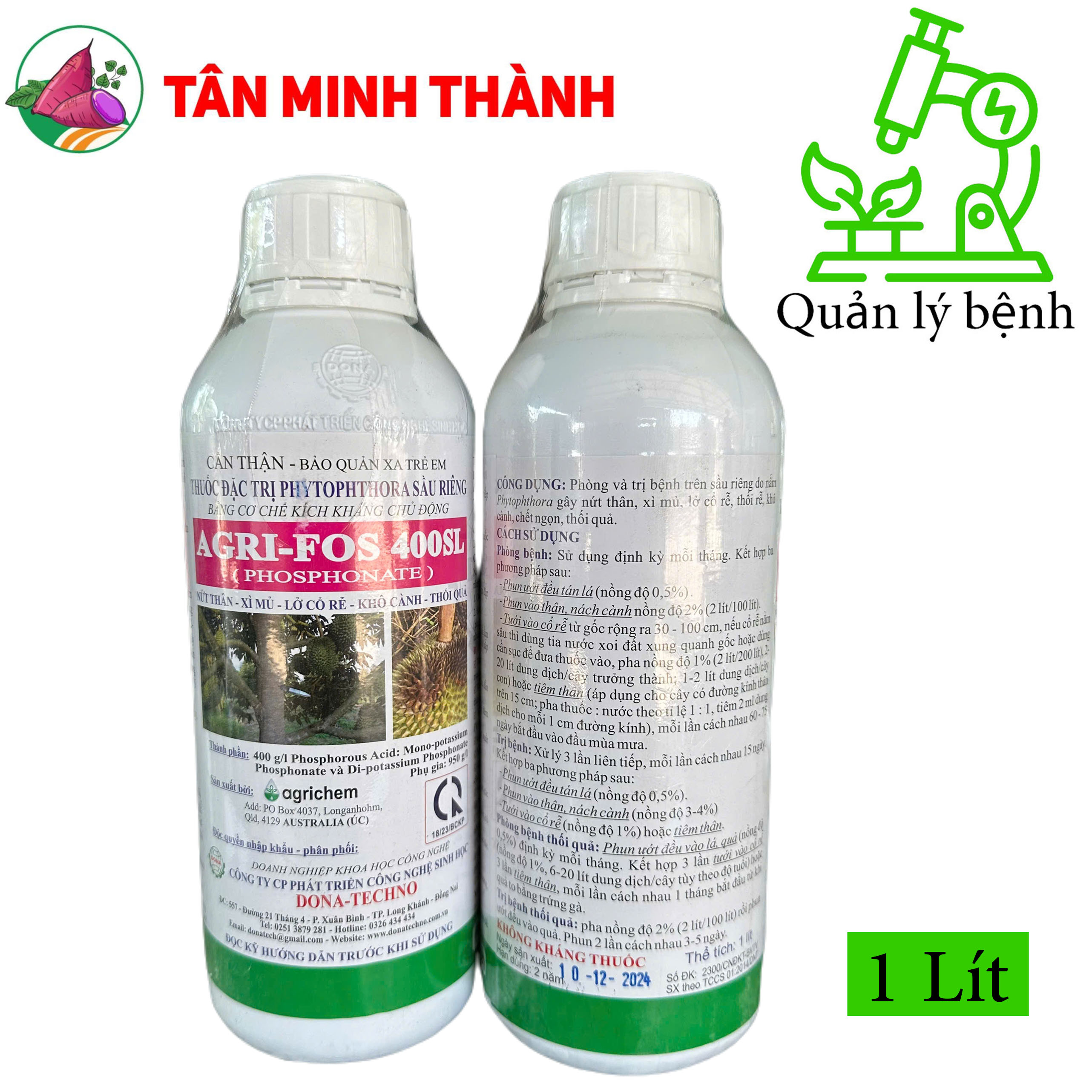 Agri Fos 400SL - Thuốc phòng nứt thân, xì mủ sầu riêng, lỡ cổ rễ, khô cành