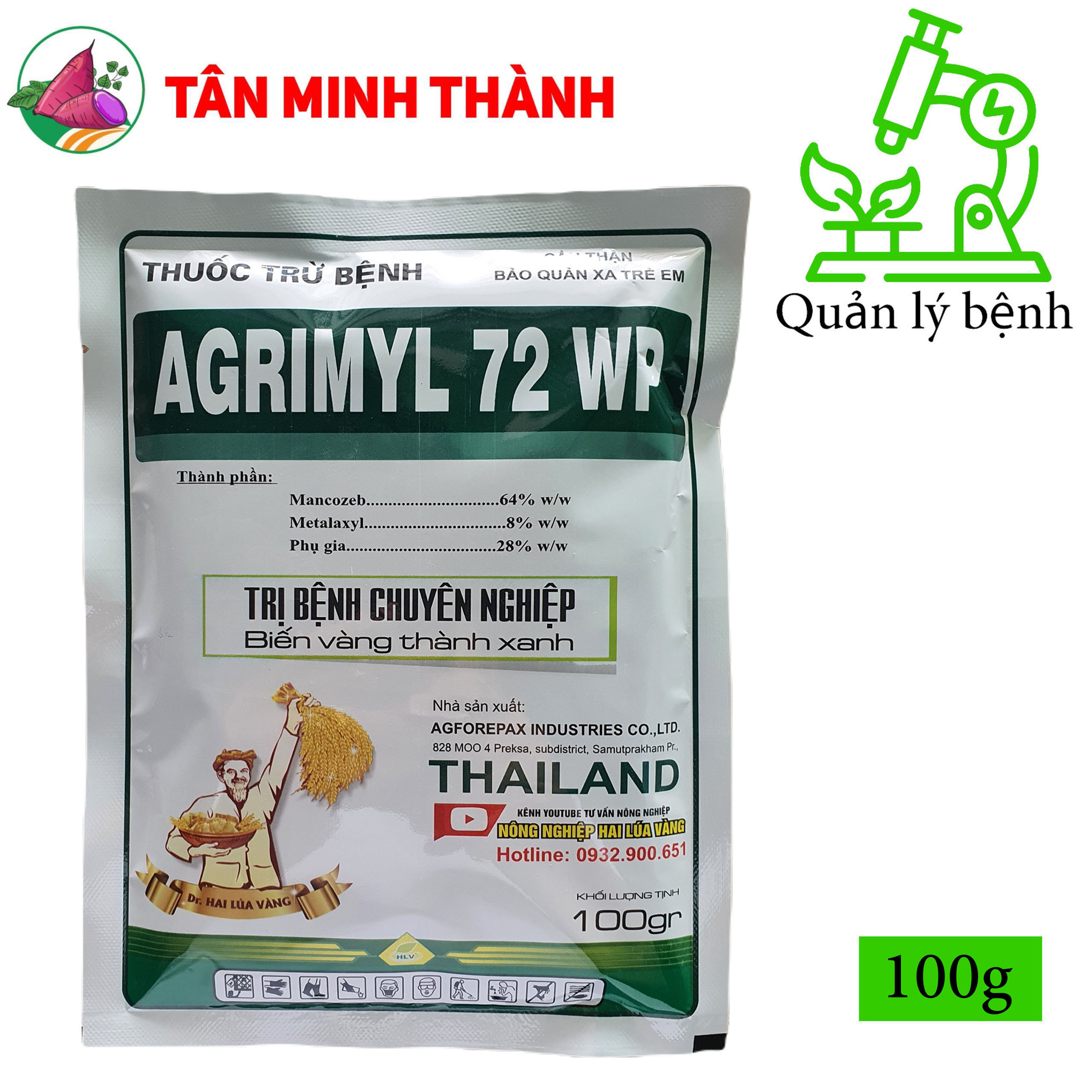 Agrimyl 72WP - Thuốc đặc trị lem lép hạt, thán thư, vàng lá, sương mai, rỉ sắt, khô vằn