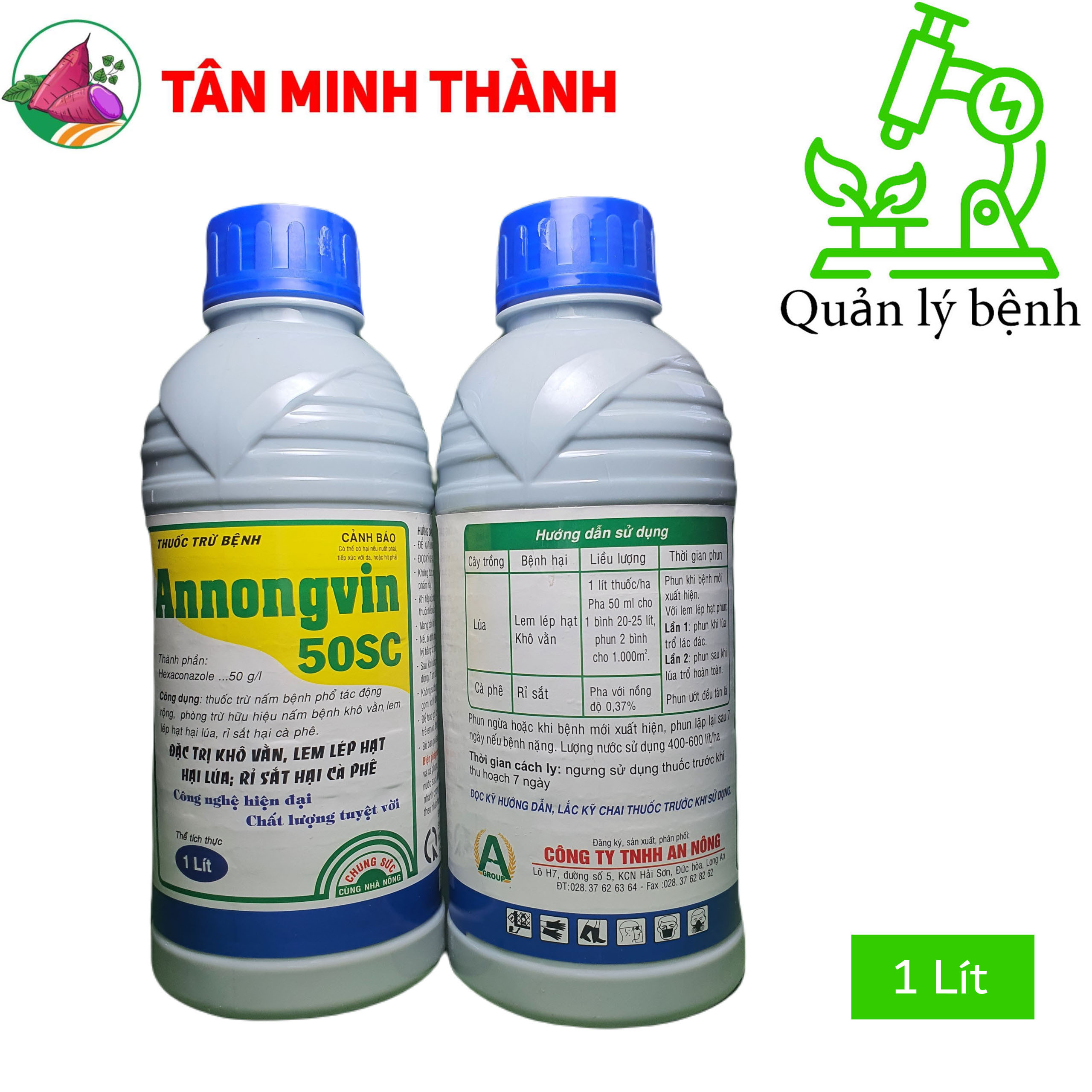 Annongvin 50SC - Thuốc trừ bệnh khô vằn, lem lép hạt, rỉ sắt, đốm lá, vàng lá, thối củ, thối trái