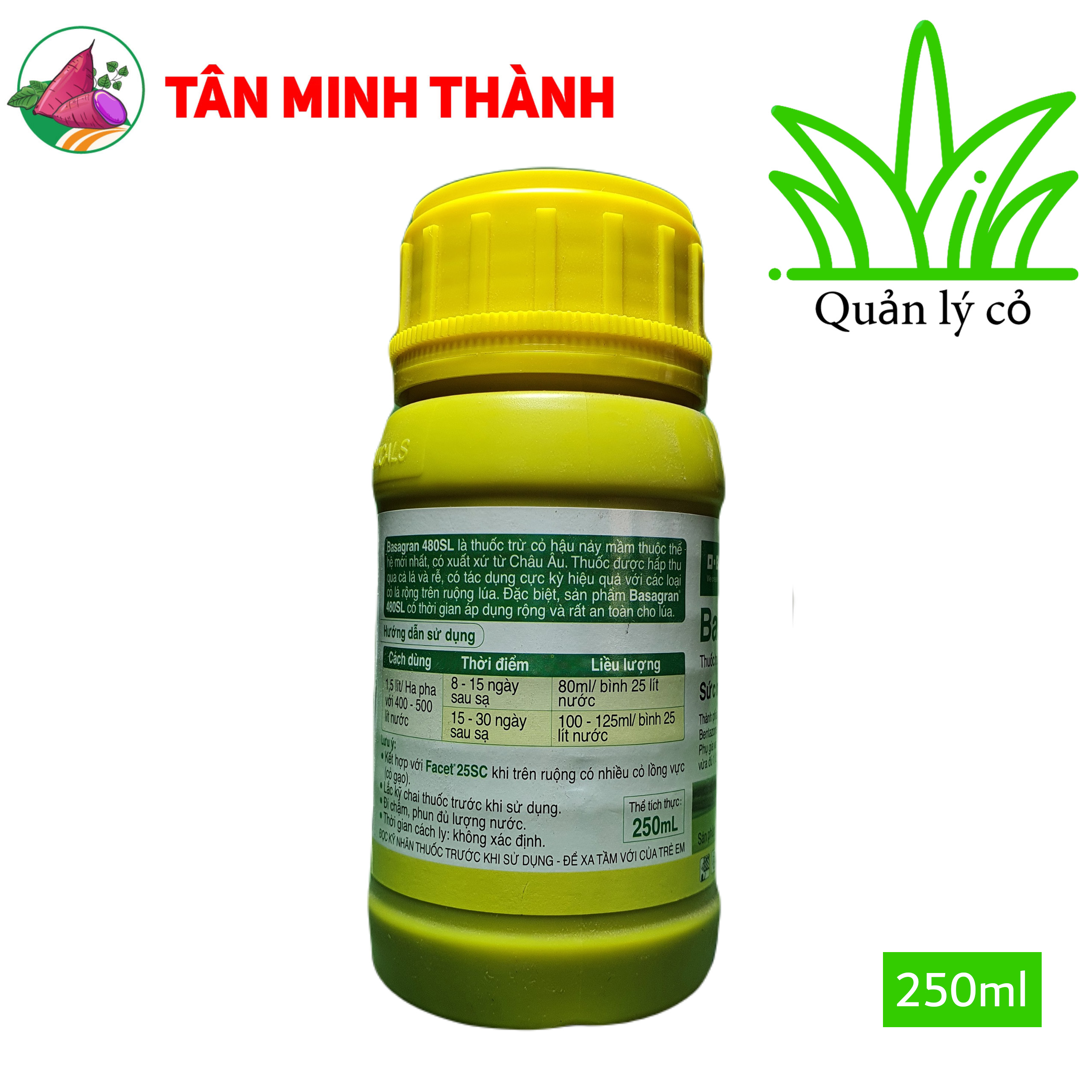 Basagran 480SL BASF - Thuốc trừ cỏ hậu nảy mầm, đặc trị cỏ chác lác, cỏ lá rộng trên ruộng lúa