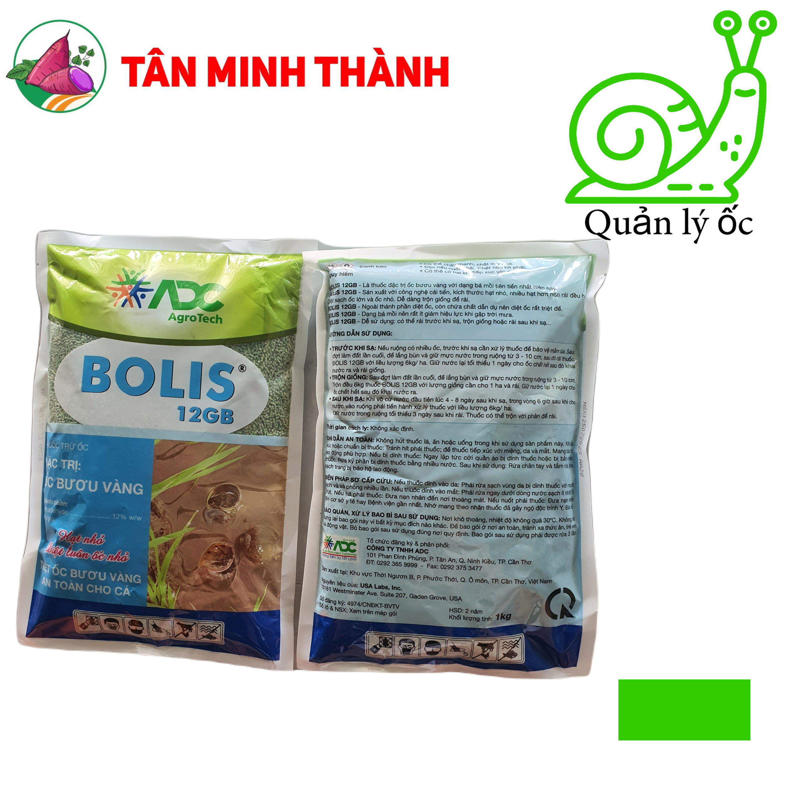 Bolis 12GB Xanh ADC - Thuốc đặc trị ốc bươu vàng dạng bả mồi hạt nhỏ