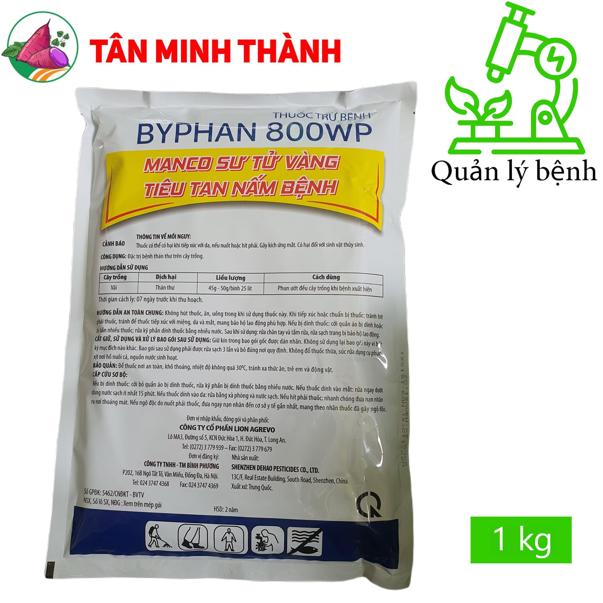 Byphan Mancozeb Vàng 800WP - Thuốc trừ bệnh thán thư, nứt thân, xì mủ, thối trái, thối củ, vàng lá, thối rể, rỉ sắt, sương mai