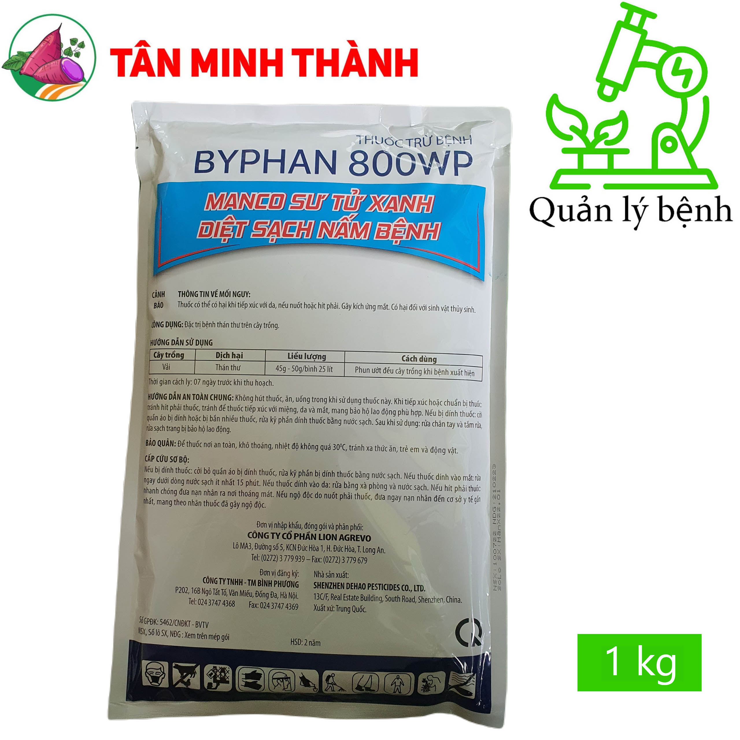 Byphan Mancozeb Xanh 800WP - Thuốc đặc trị bệnh thán thư, rỉ sắt, sương mai, vàng lá, rụng lá, thối trái, nứt thân. xì mủ, sương ma
