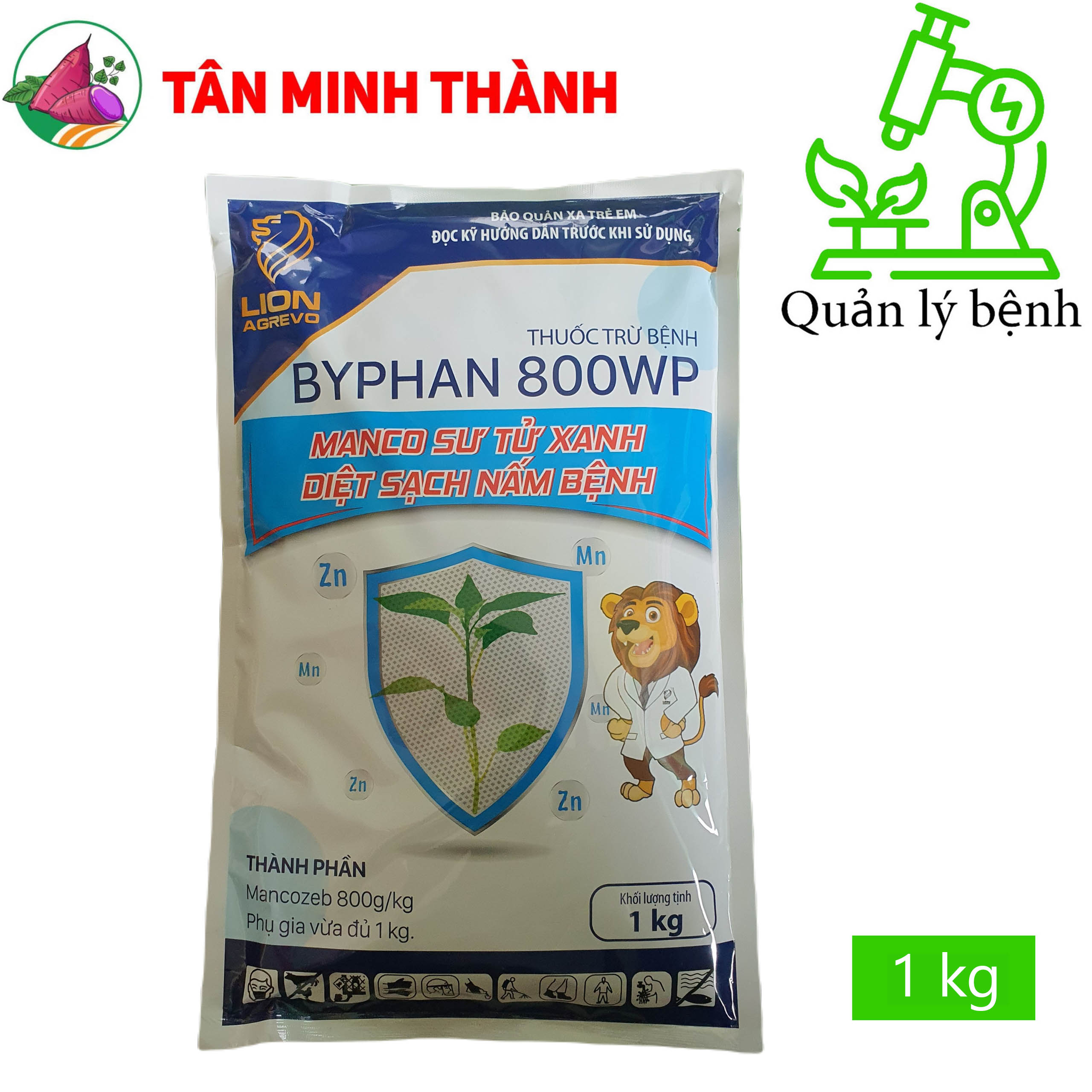 Byphan Mancozeb Xanh 800WP - Thuốc đặc trị bệnh thán thư, rỉ sắt, sương mai, vàng lá, rụng lá, thối trái, nứt thân. xì mủ, sương ma