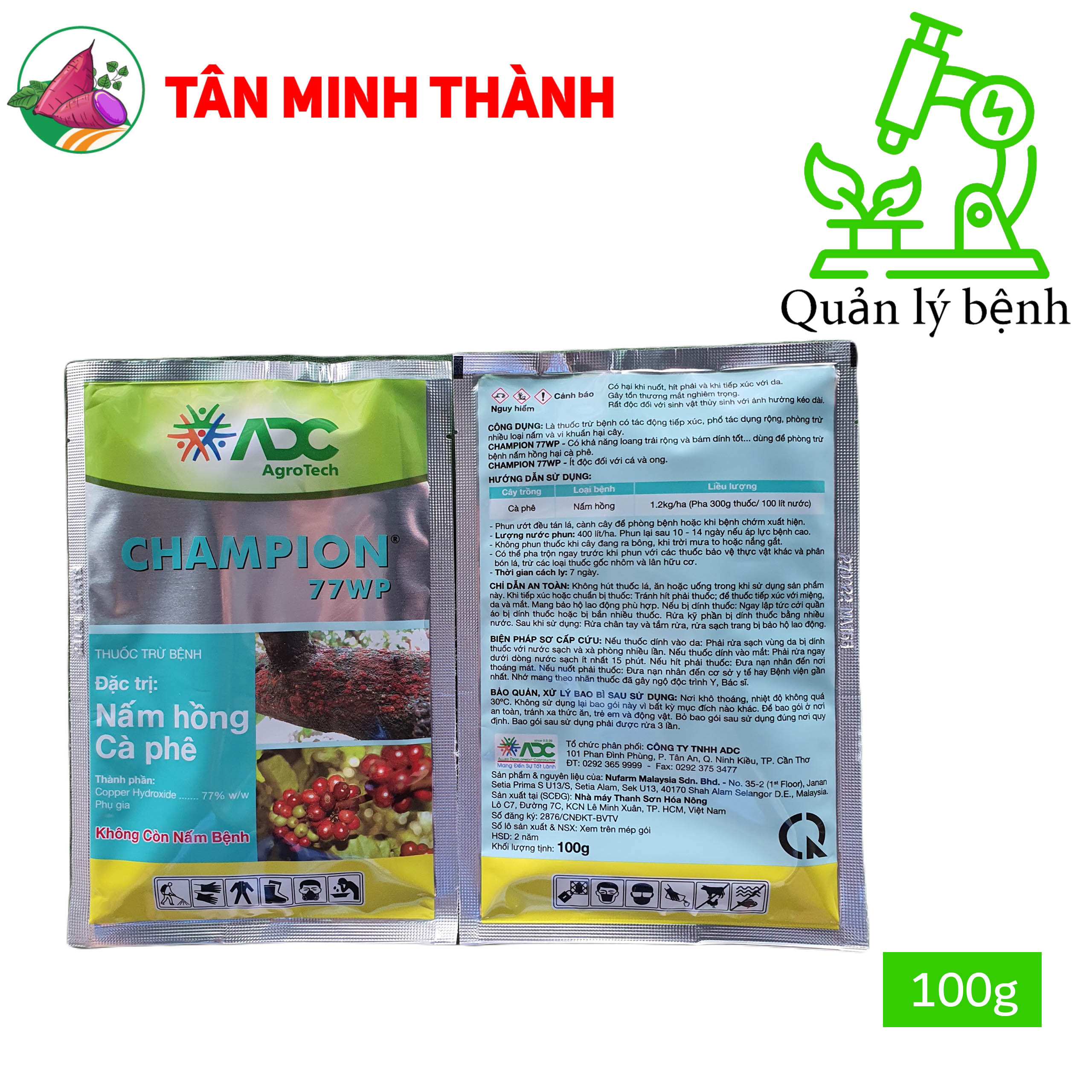 Champion 77WP - Thuốc đặc trị nấm hồng, héo xanh, vàng lá, đốm lá, héo cây con, loét trái