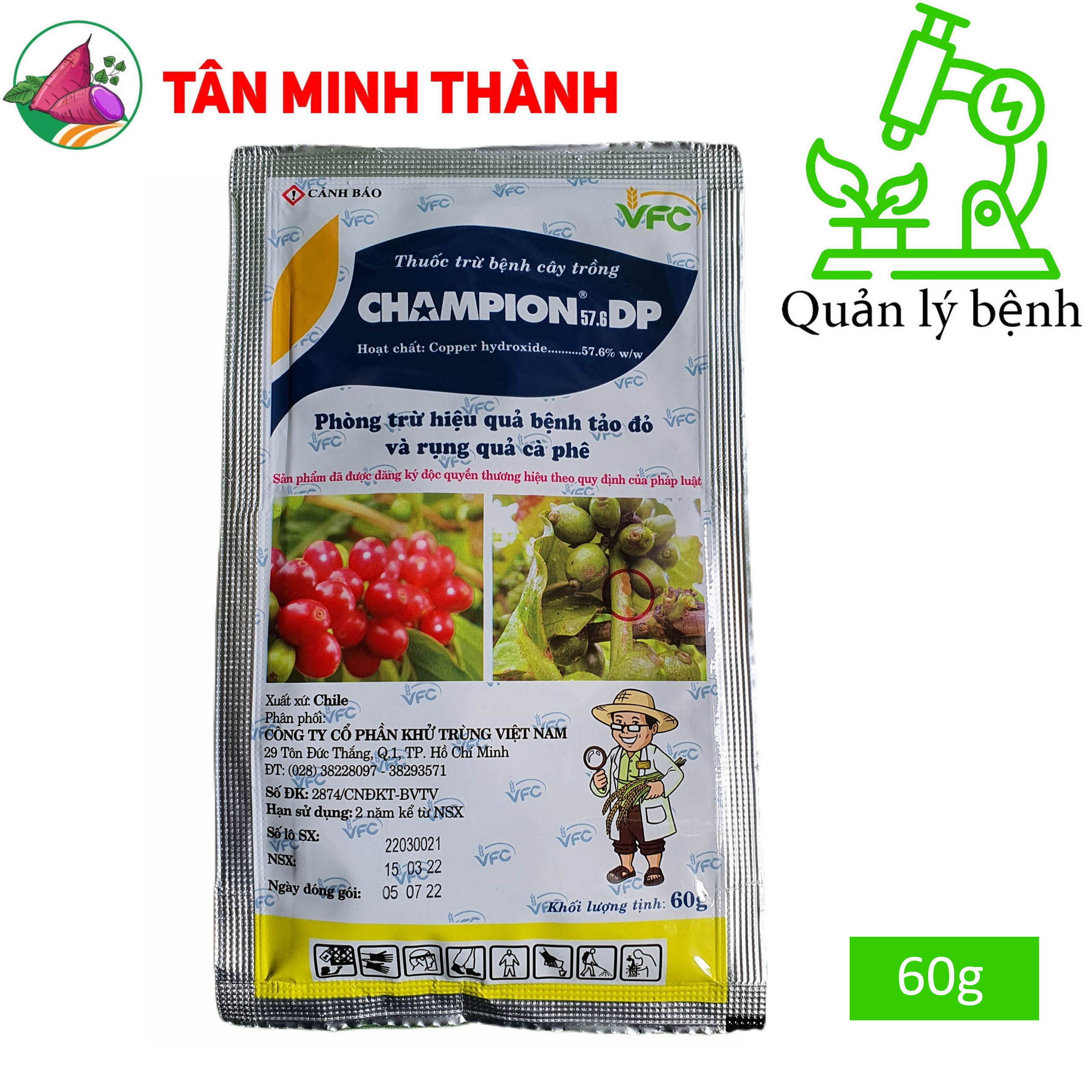 Champion VFC 57.6DP - Thuốc đặc trị nấm hồng, héo xanh, tảo đỏ, thối nhũn, vàng lá, loét trái