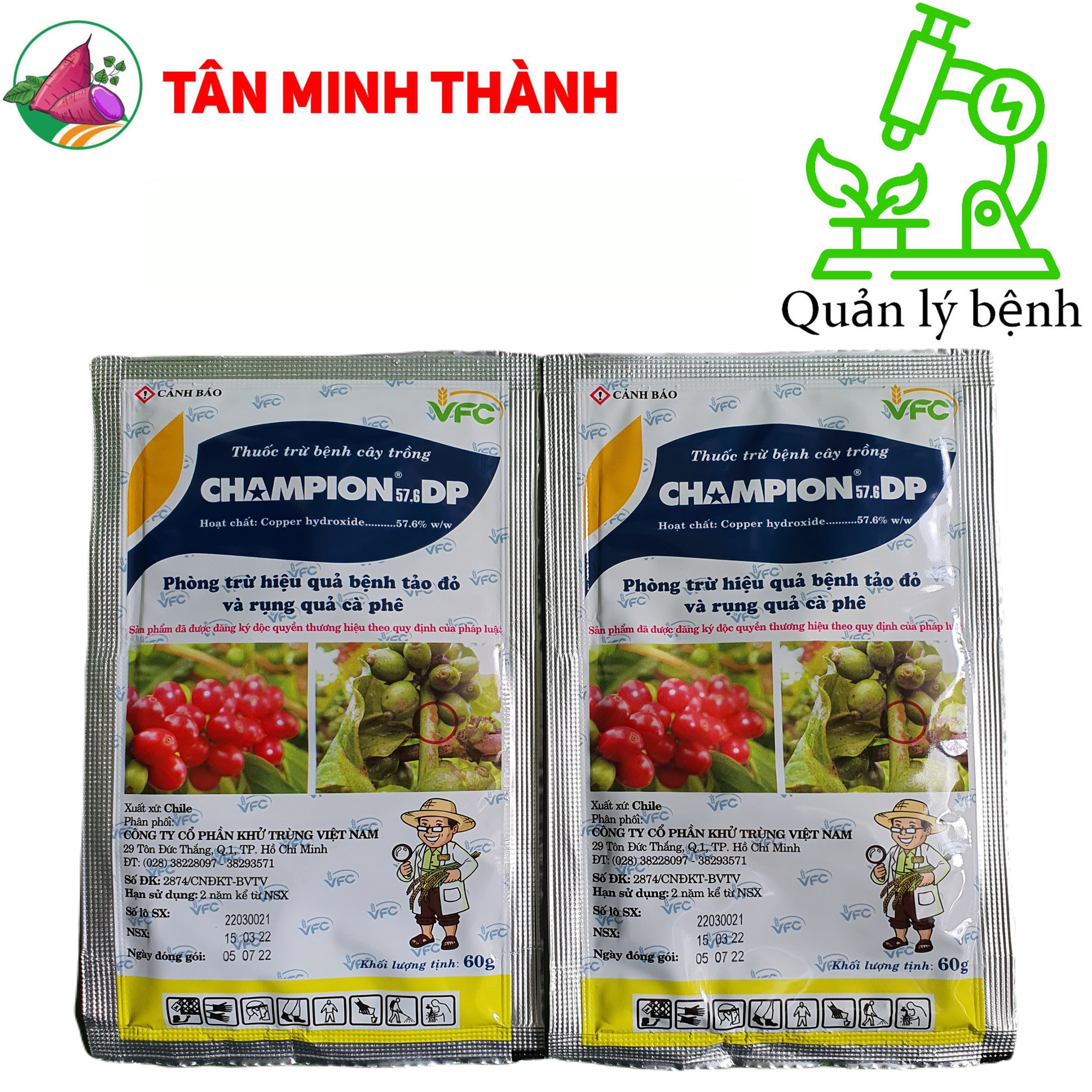 Champion VFC 57.6DP - Thuốc đặc trị nấm hồng, héo xanh, tảo đỏ, thối nhũn, vàng lá, loét trái