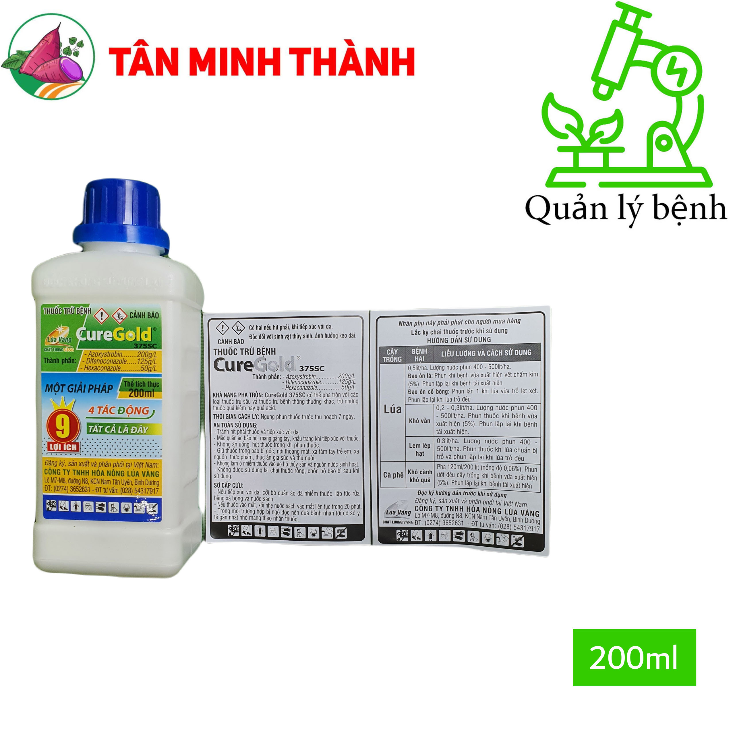 CureGold 375SC - Thuốc đặc trị đạo ôn lá, đạo ôn cổ bông, thối cổ gié, khô vằn, khô cành, khô quả