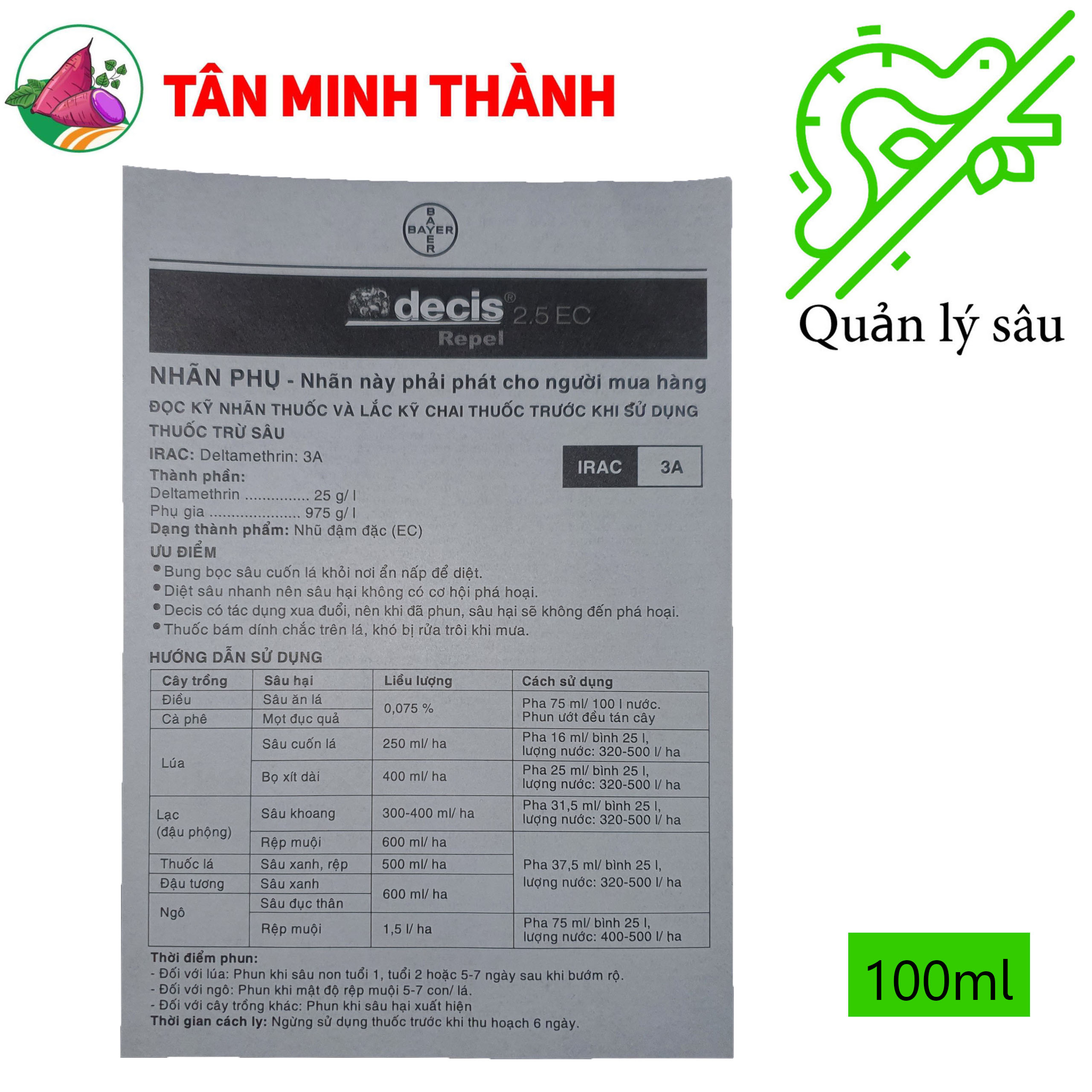 Decis Repel 2.5EC - Thuốc trừ sâu cuốn lá, rầy mềm, rệp muội, mọt đục quả, bọ xít, sâu khoang, sâu đục thân, sâu xanh