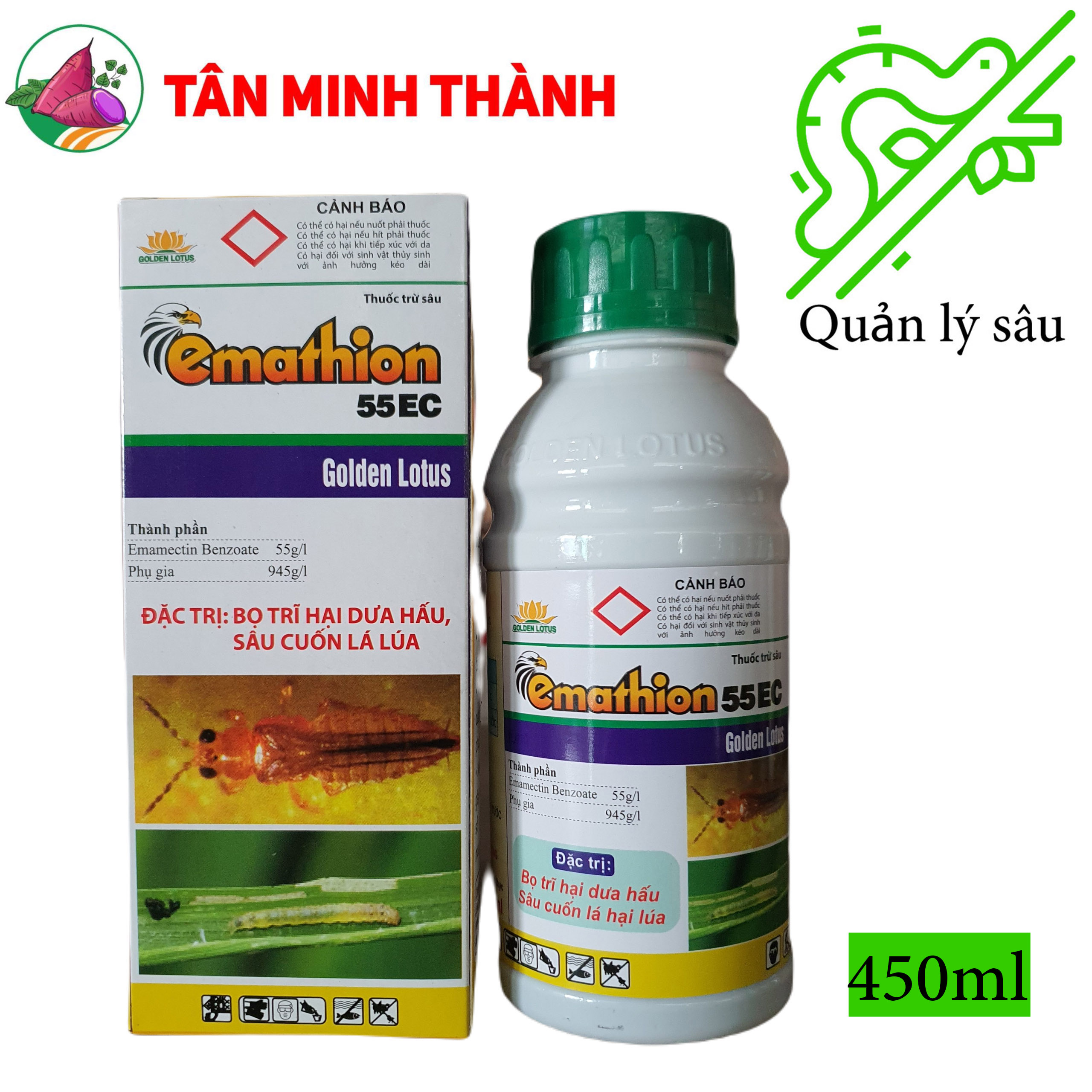 Emathion 55EC - Thuốc đặc trị sâu cuốn lá, bọ trĩ, bù lạch, sâu đục thân, sâu ăn tạp, sâu xanh da lang, sâu đục trái, sâu tơ