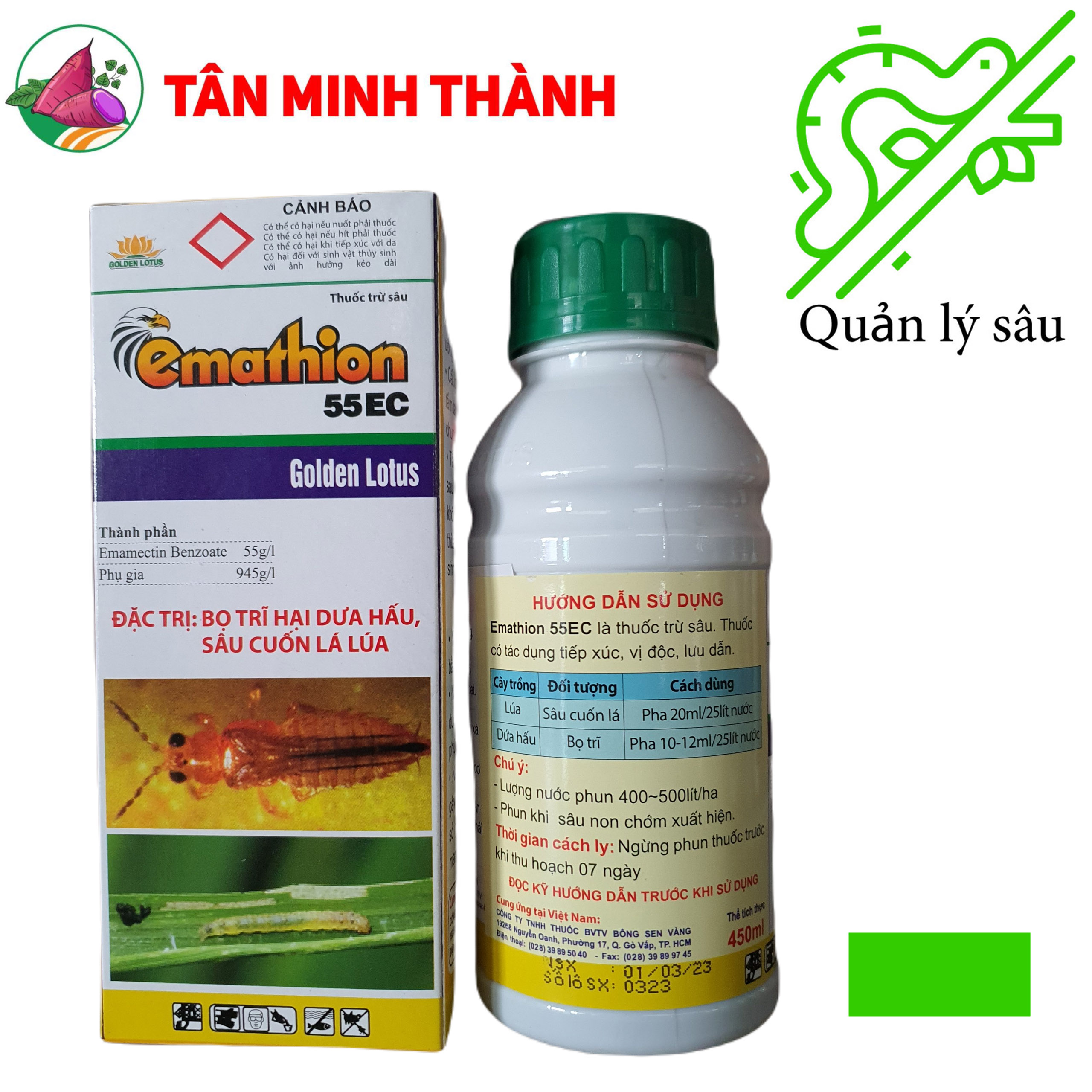 Emathion 55EC - Thuốc đặc trị sâu cuốn lá, bọ trĩ, bù lạch, sâu đục thân, sâu ăn tạp, sâu xanh da lang, sâu đục trái, sâu tơ