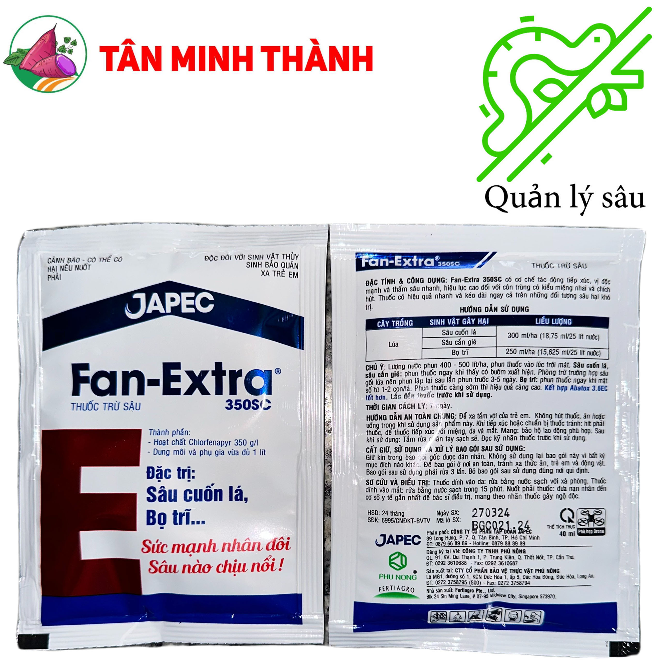 Fan Extra 350sc - Thuốc đặc trị sâu cuốn lá lúa, nhện gié, bọ trĩ, bù lạch, sâu phao
