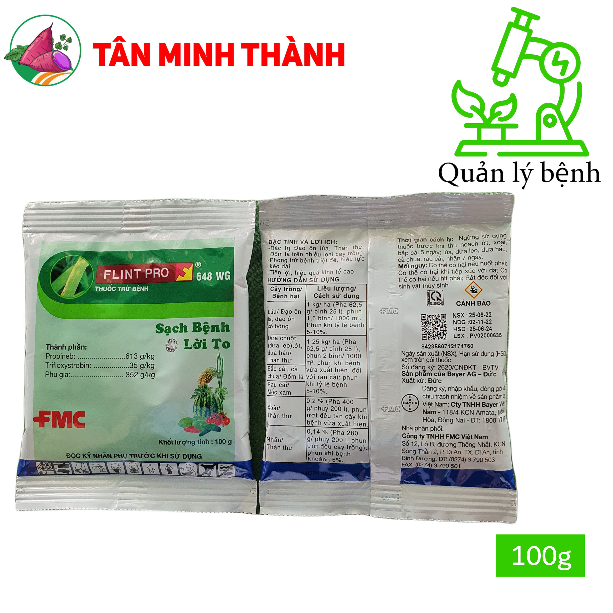 Flint Pro 648WG - Thuốc đặc trị thán thư, đốm lá, vàng lá, mốc xám, đạo ôn lá, đạo ôn cổ bông