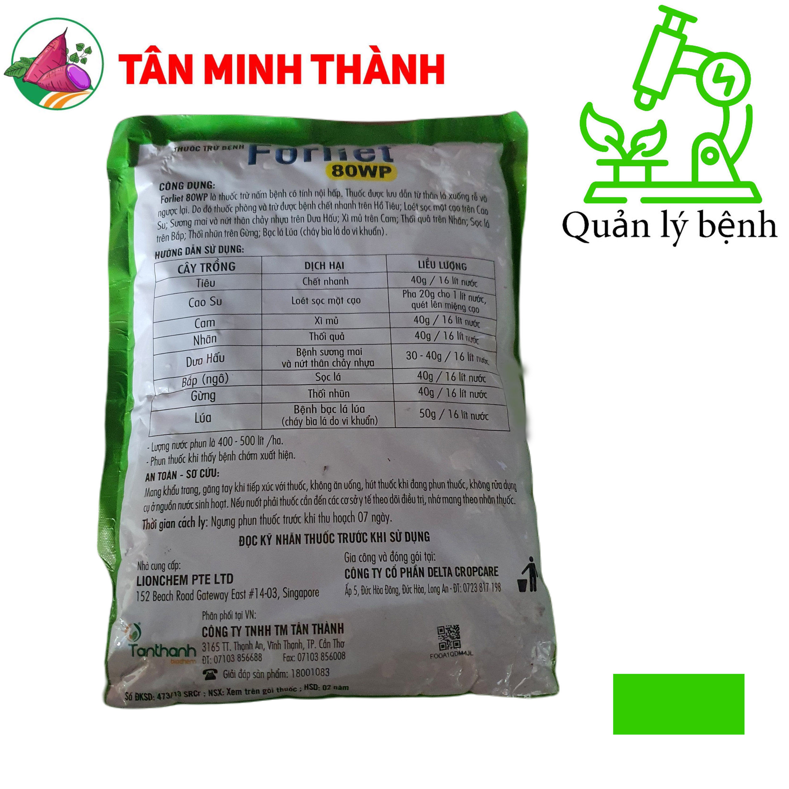 Forliet 80WP - Thuốc trừ bệnh loét sọc mặt cạo, sương mai, sọc lá, thối nhũn, cháy lá, nứt thân xì mủ, vàng lá thối rễ