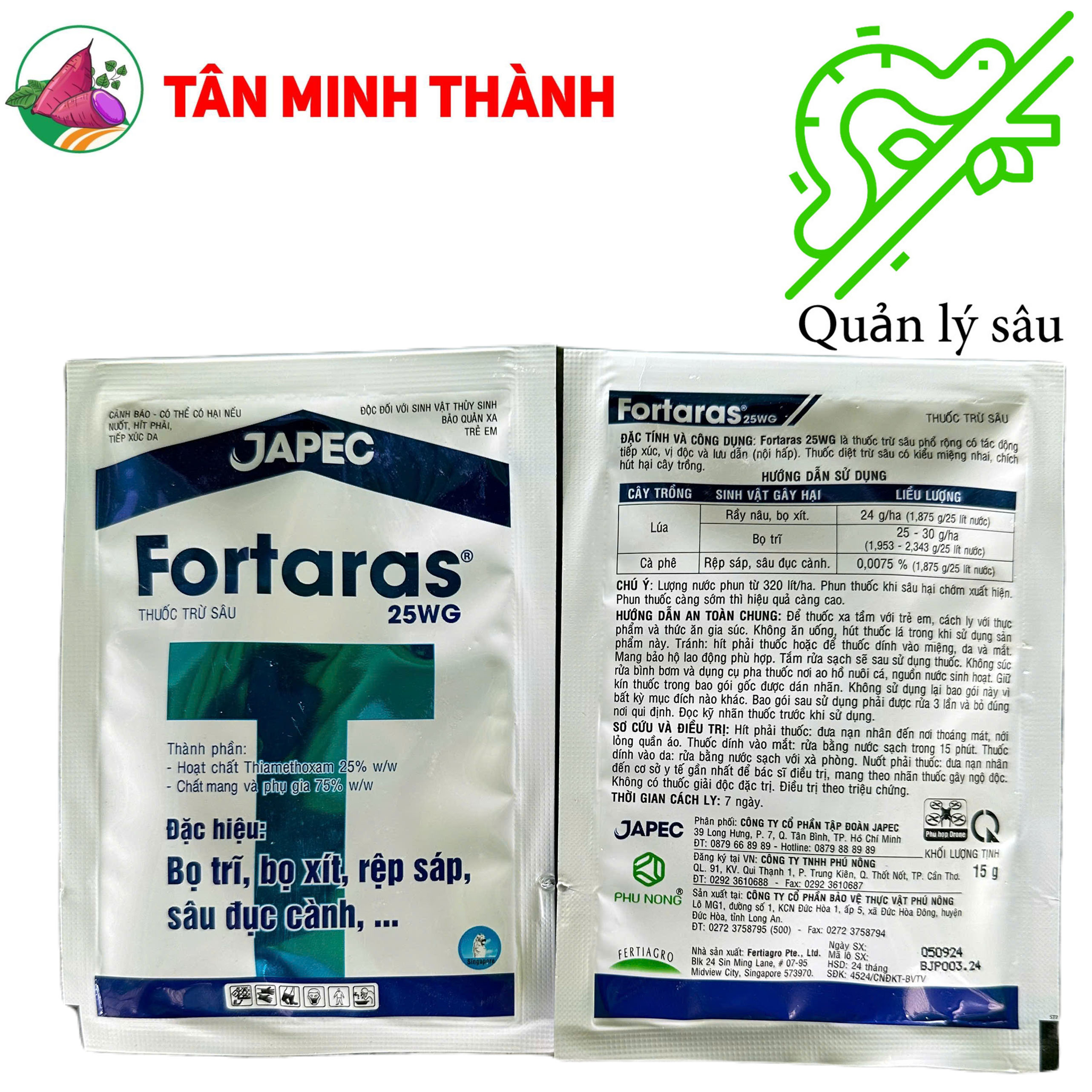 Fortaras 25WG - Thuốc đặc trị rầy nâu, bọ trĩ, bọ xít, rệp sáp, sâu đục cành