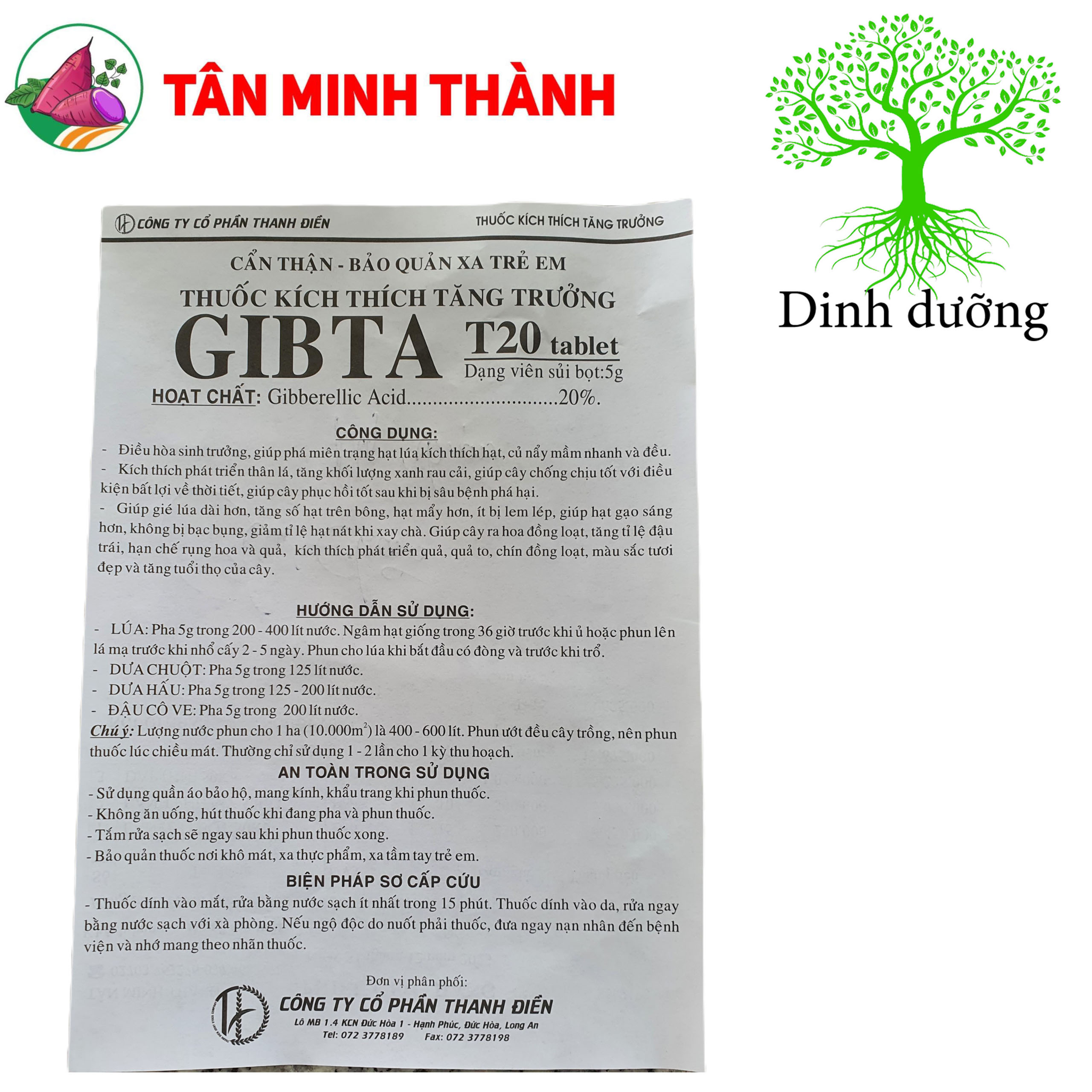 Ga3 Cao Cấp Gibta T20 - Thuốc kích thích sinh trưởng, to trái, vọt đọt