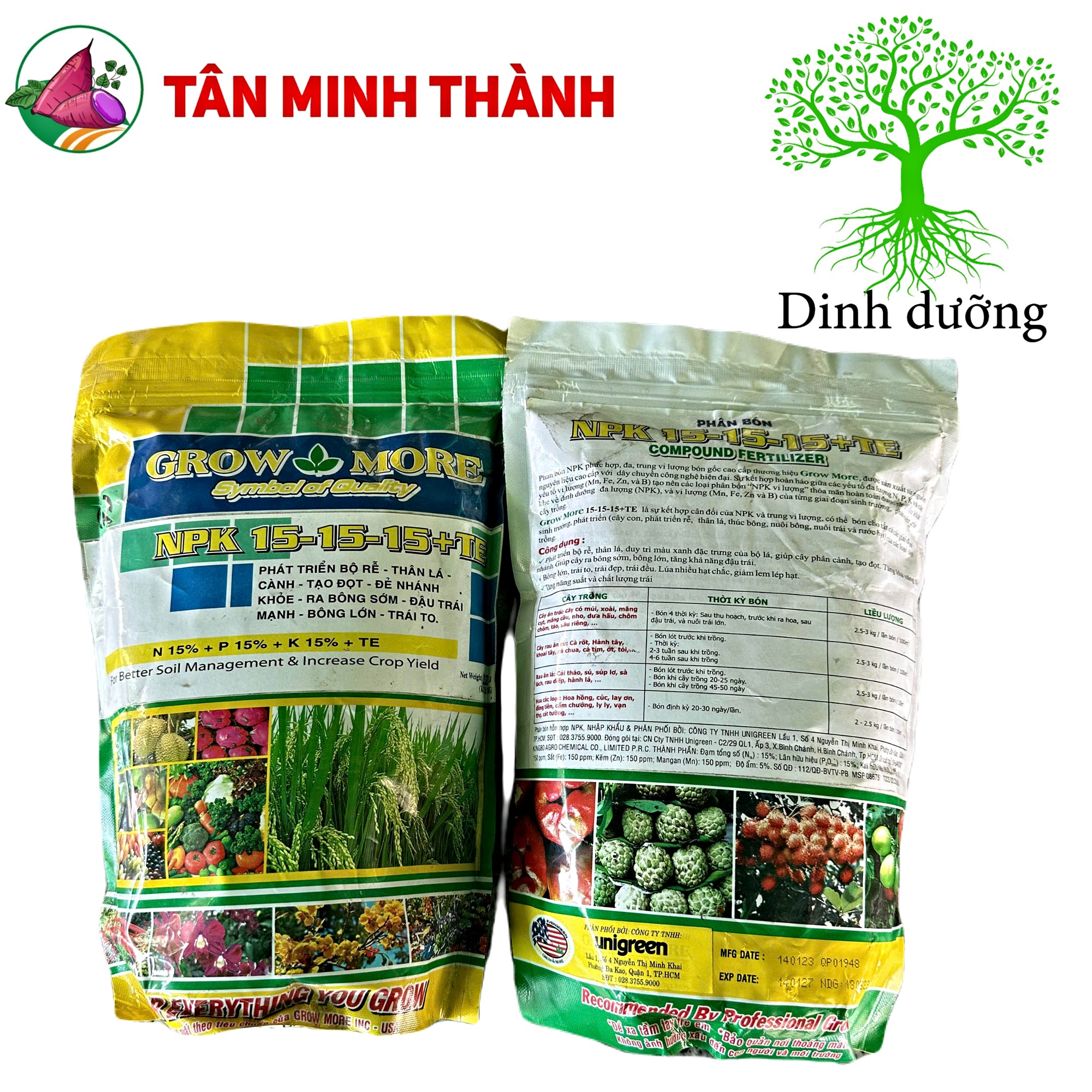 Grow More 15-15-15+TE - Thuốc ra rễ, thân lá cành, ra hoa, đậu trái, bông lớn, to trái