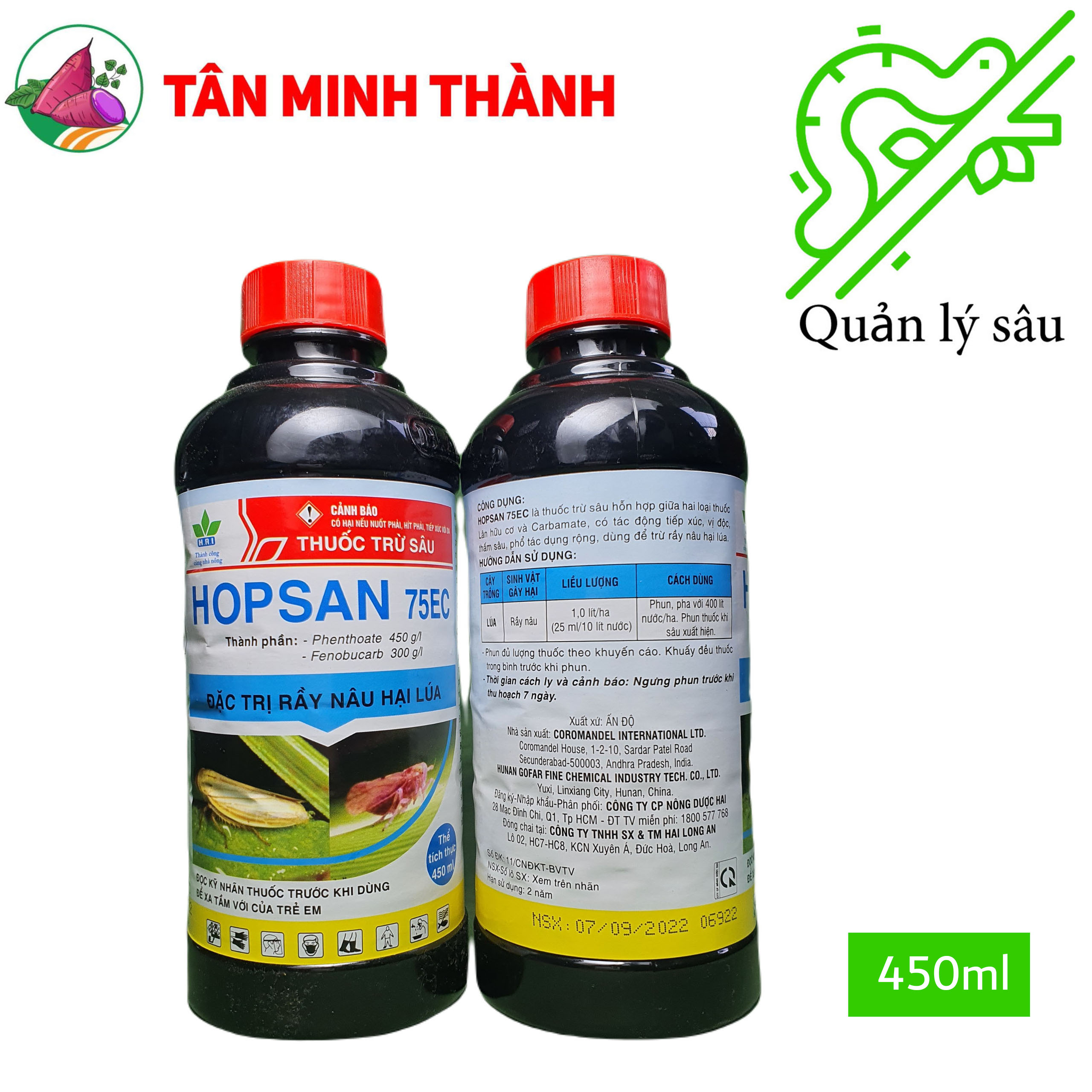 Hopsan 75EC - Thuốc đặc trị rầy nâu trên lúa, sùng khoai lang, đế trũi, bọ cánh cứng, có mùi hôi