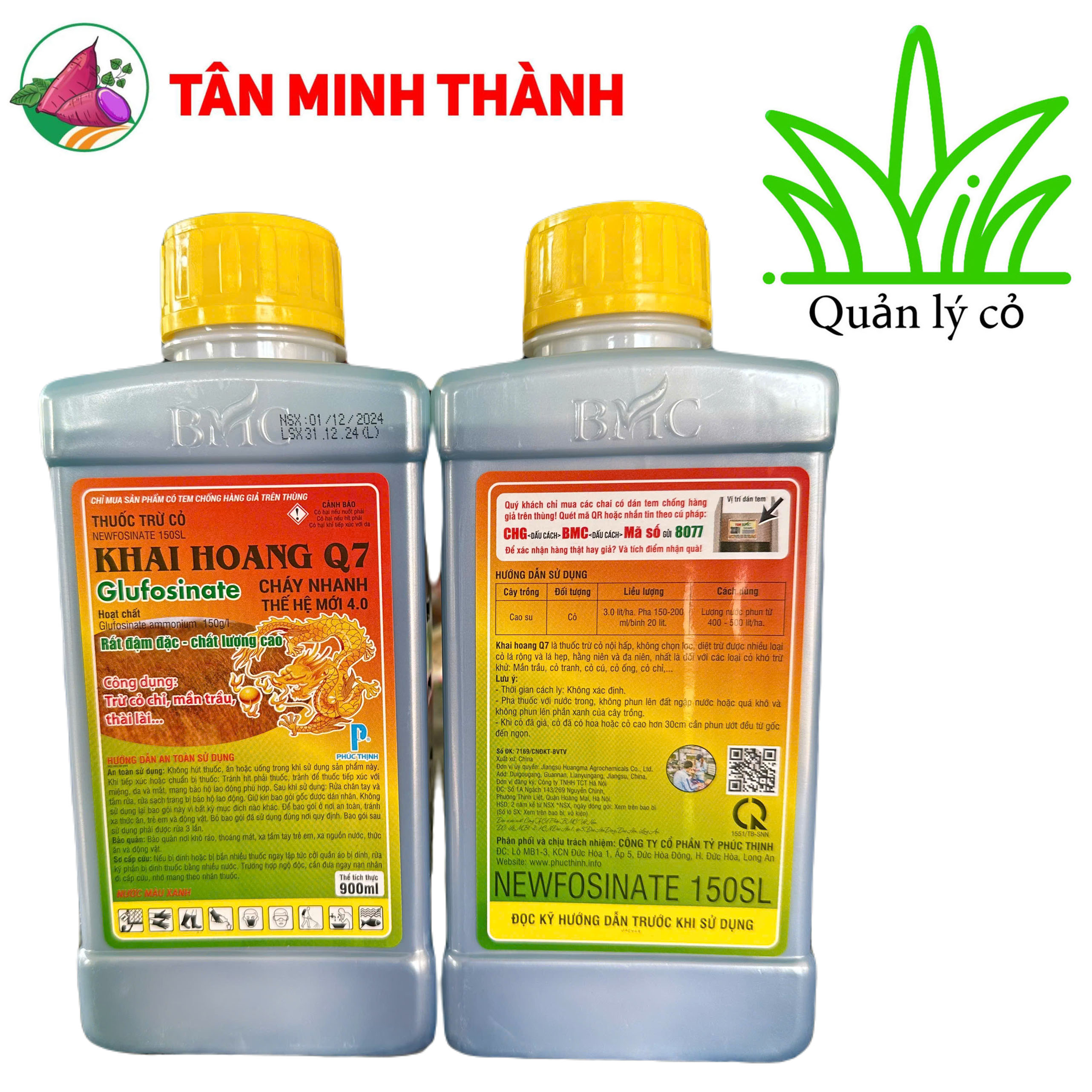 Khai Hoang Q7 Newfosinate 150SL - Thuốc trừ cỏ thế hệ mới, không chọn lọc, diệt cỏ chỉ, cỏ tranh, cỏ lồng vực, cỏ lông gà