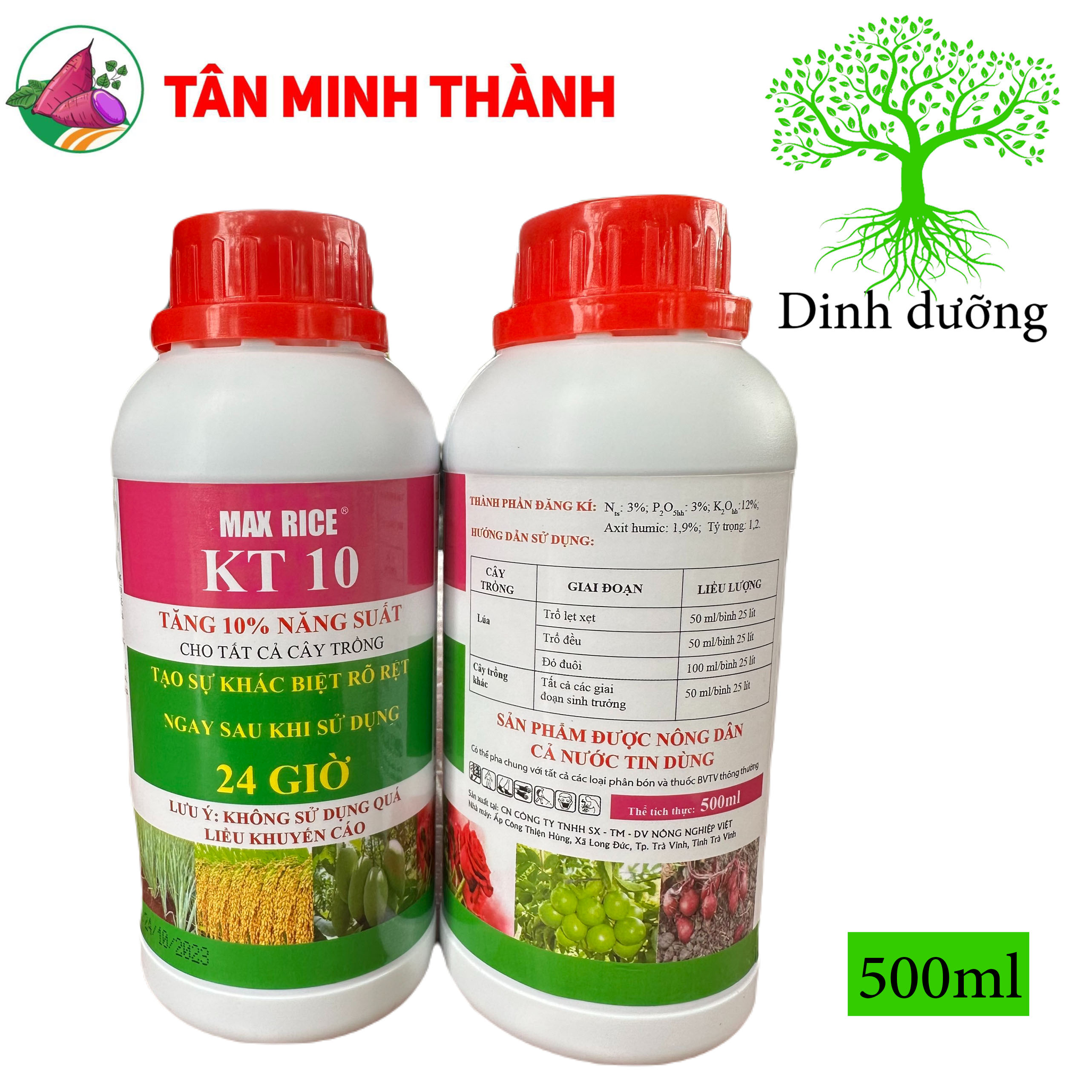 MaxRice KT10 - Thuốc tăng 10% năng suất, trổ bông, to hạt, bung chồi, ra hoa, to trái, đẹp màu, nặng ký, giảm nghẽn đầu lân