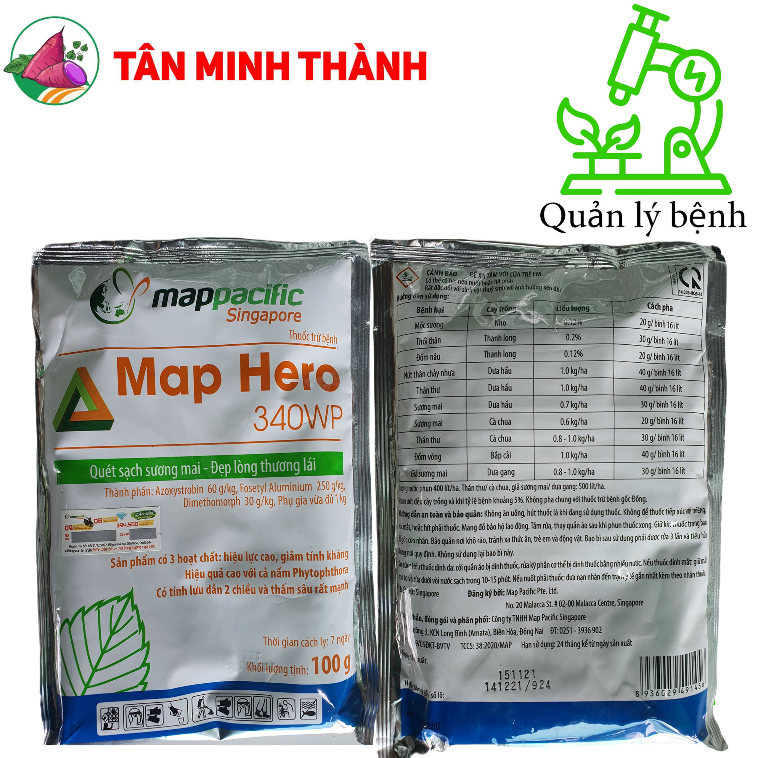 Map Hero 340WP - Thuốc đặc trị sương mai, thối thân, đốm nâu, nứt thân xì mủ, thán thư, đốm vòng, giả sương mai