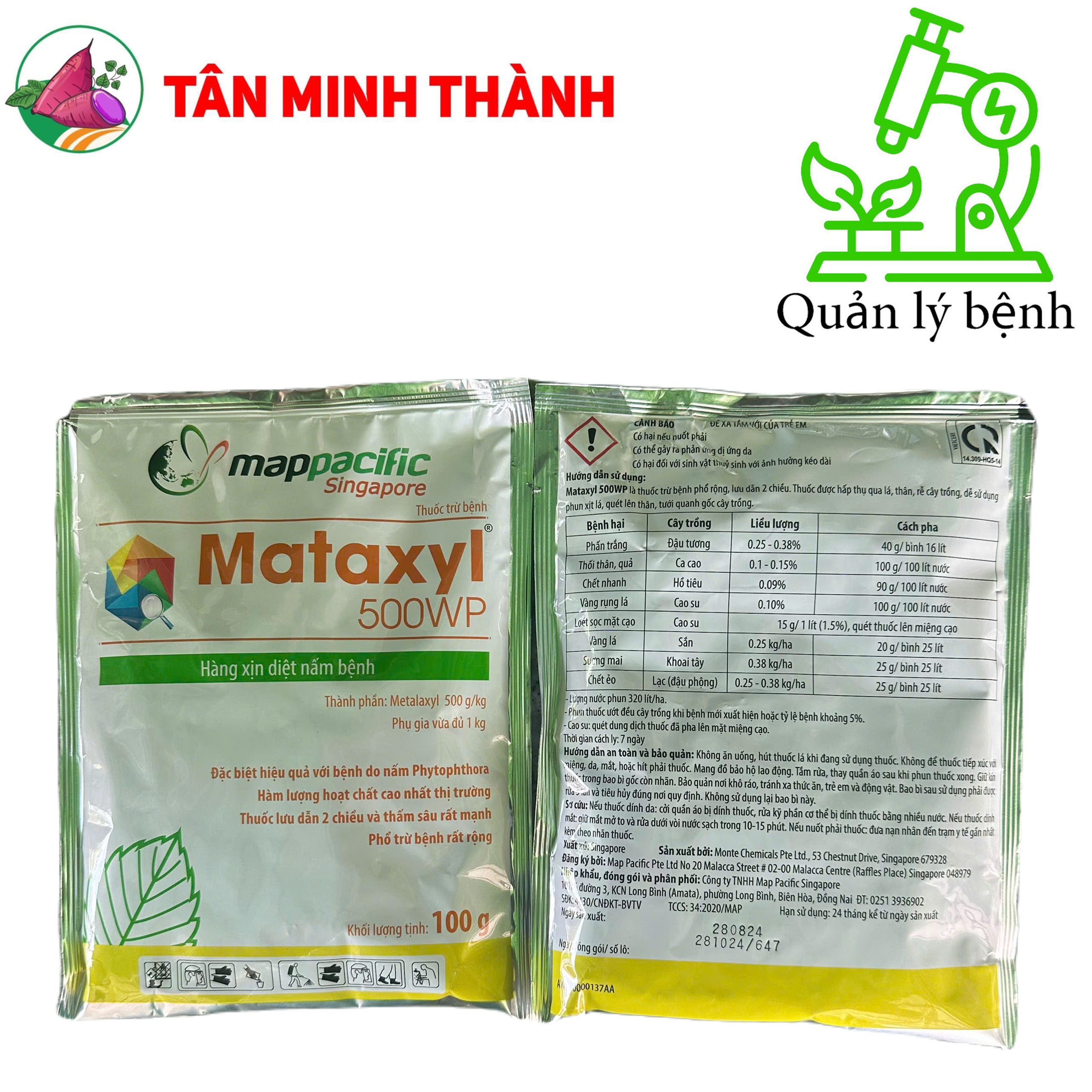 Mataxyl 500WP - Thuốc trừ bệnh vàng rụng lá, sương mai, thối trái, phấn trắng, héo nhan, loét sọc mặt cạo