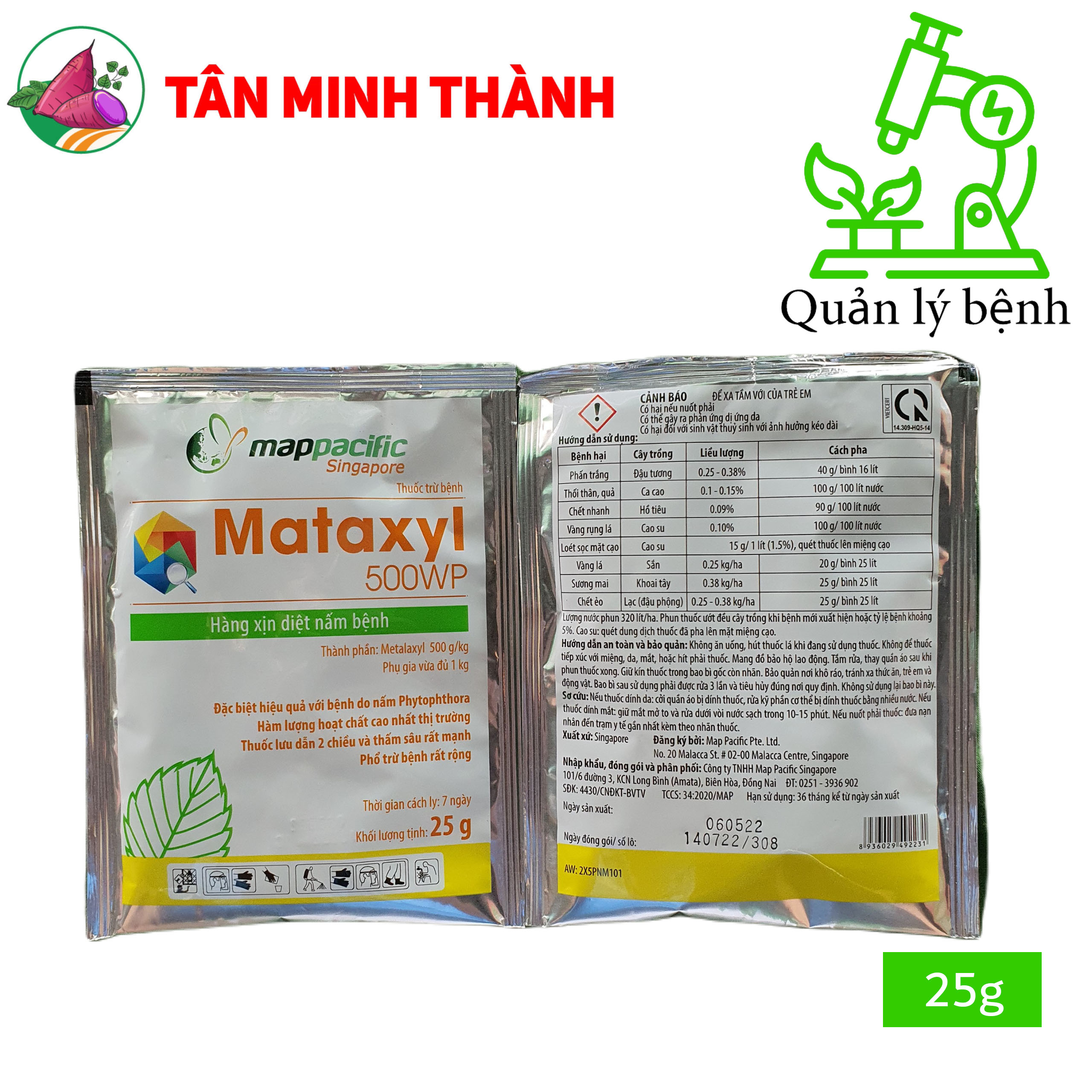 Mataxyl 500WP - Thuốc trừ bệnh vàng rụng lá, sương mai, thối trái, phấn trắng, héo nhan, loét sọc mặt cạo